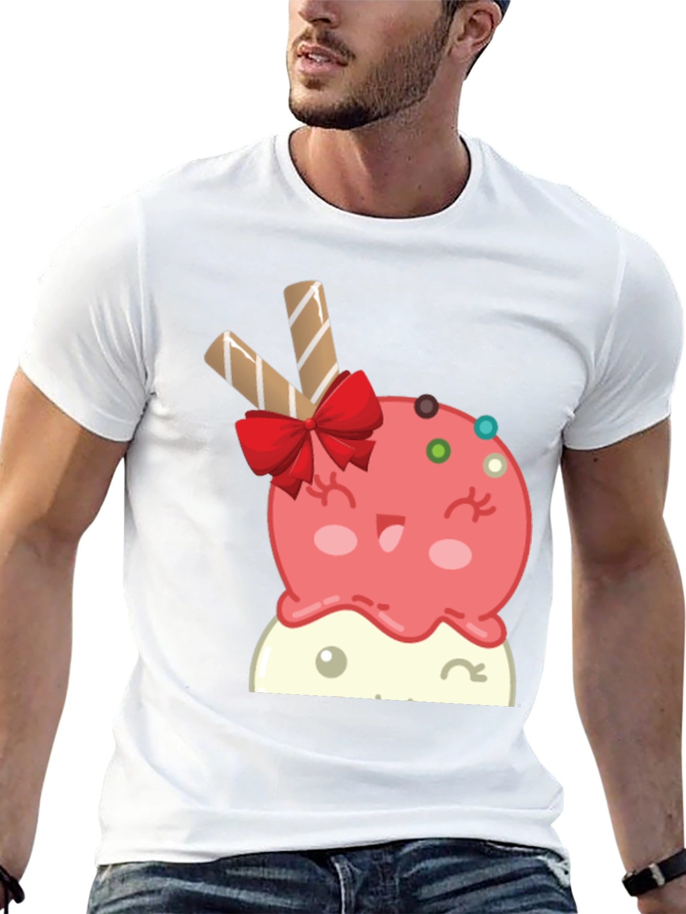 Cute Cartoon Ice Cream Graphic Tee - Black