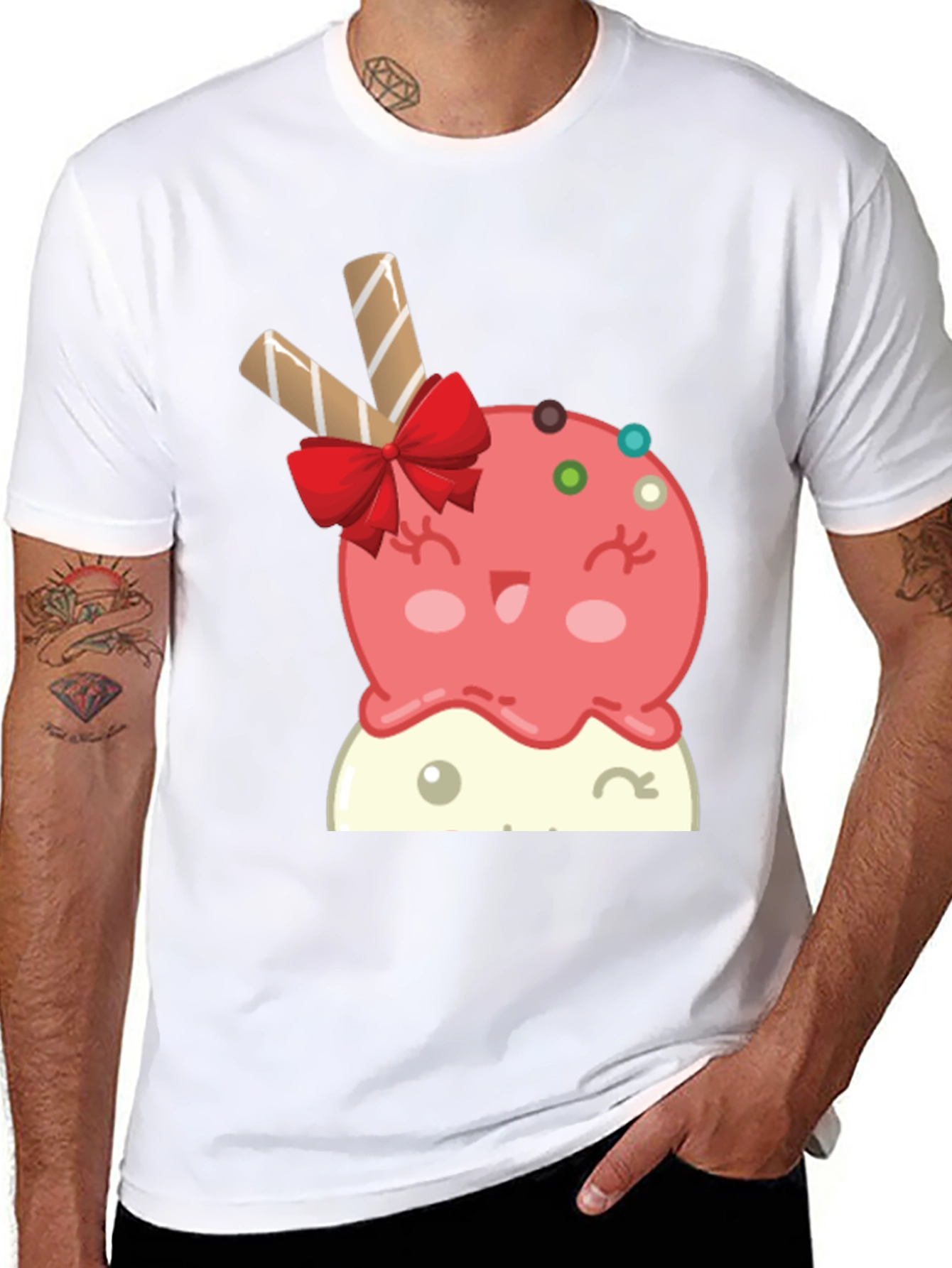 Cute Cartoon Ice Cream Graphic Tee - Black