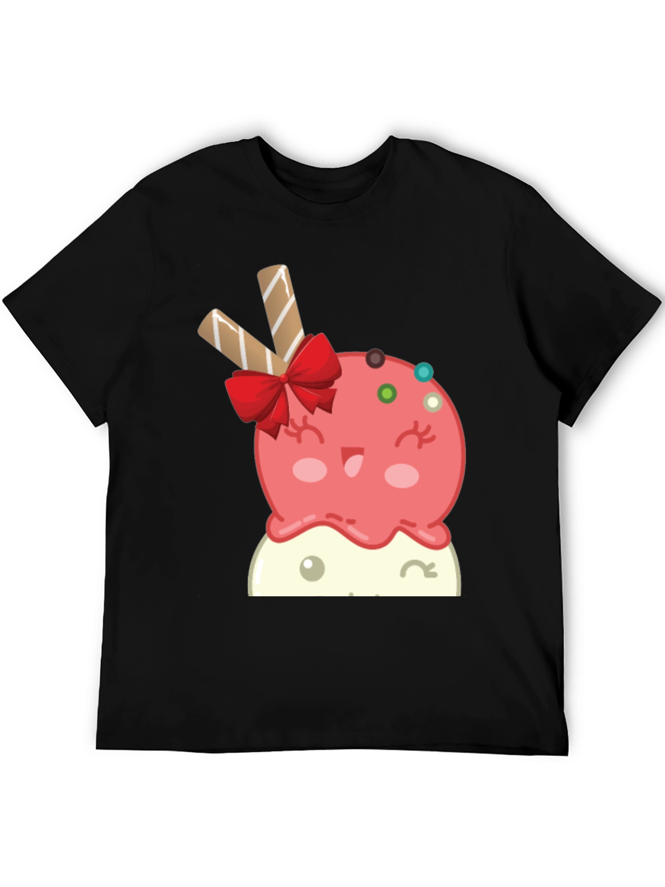 Cute Cartoon Ice Cream Graphic Tee - Black