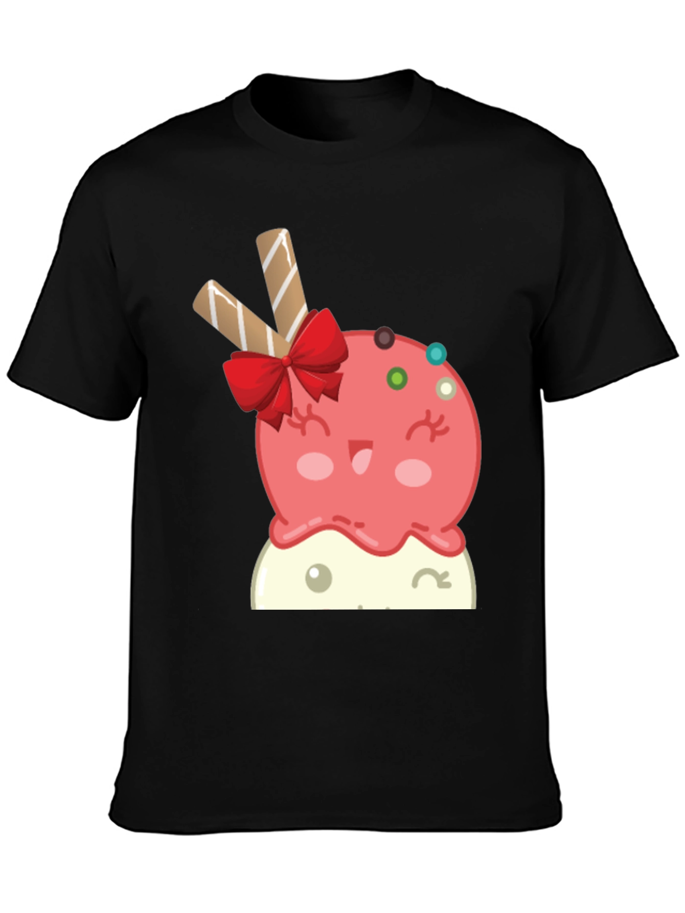 Cute Cartoon Ice Cream Graphic Tee - Black