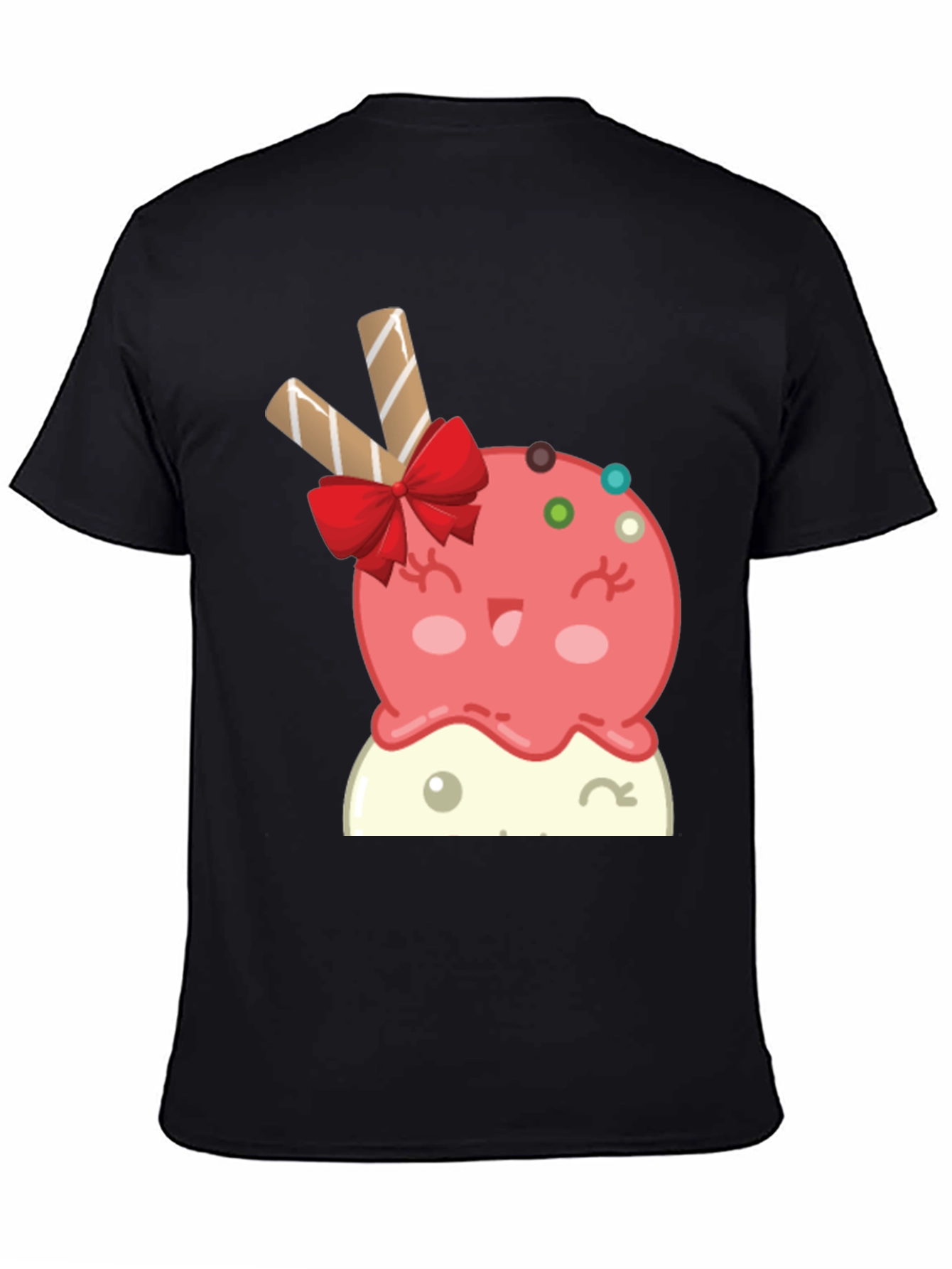 Cute Cartoon Ice Cream Graphic Tee - Black