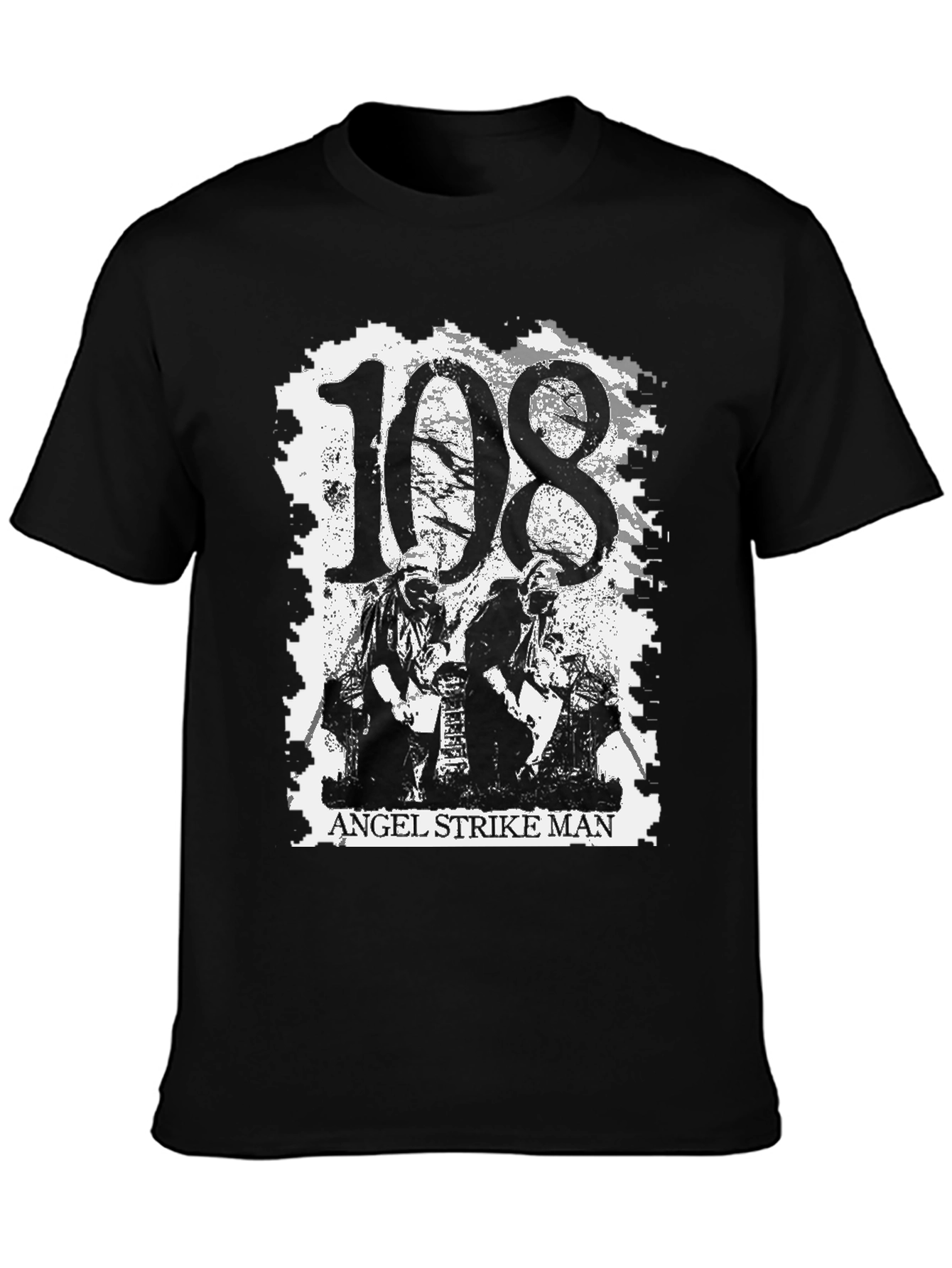 108 Angel Strike Man Black Graphic Tee