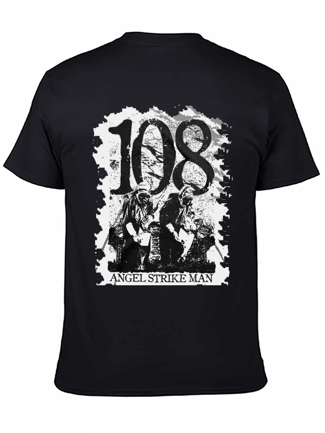 108 Angel Strike Man Black Graphic Tee