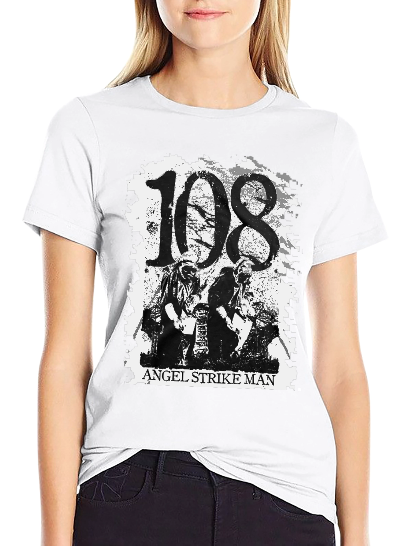 108 Angel Strike Man Black Graphic Tee