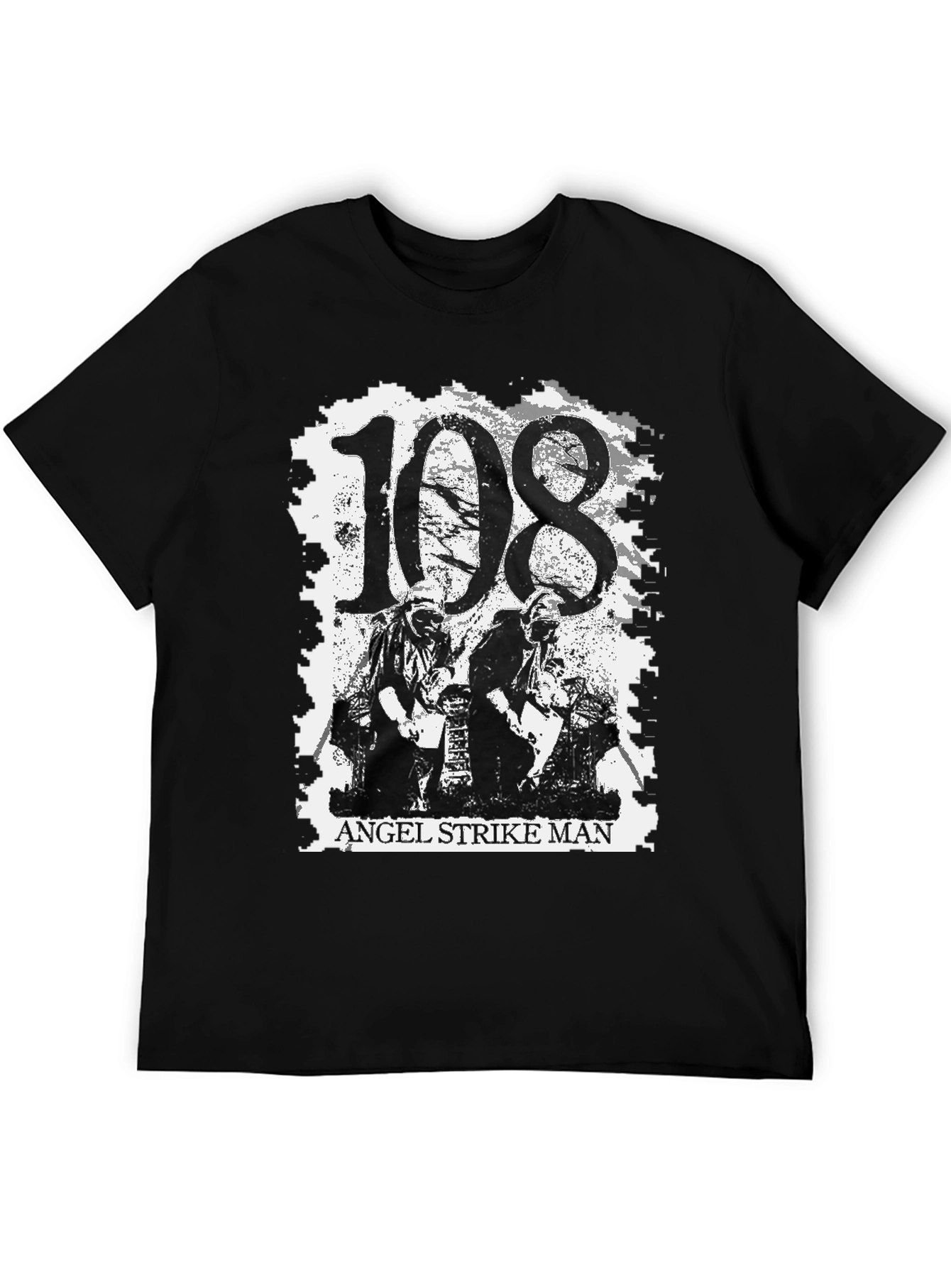 108 Angel Strike Man Black Graphic Tee