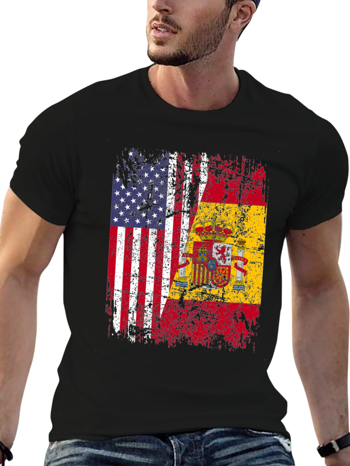 USA & Spain Flag Graphic T-Shirt
