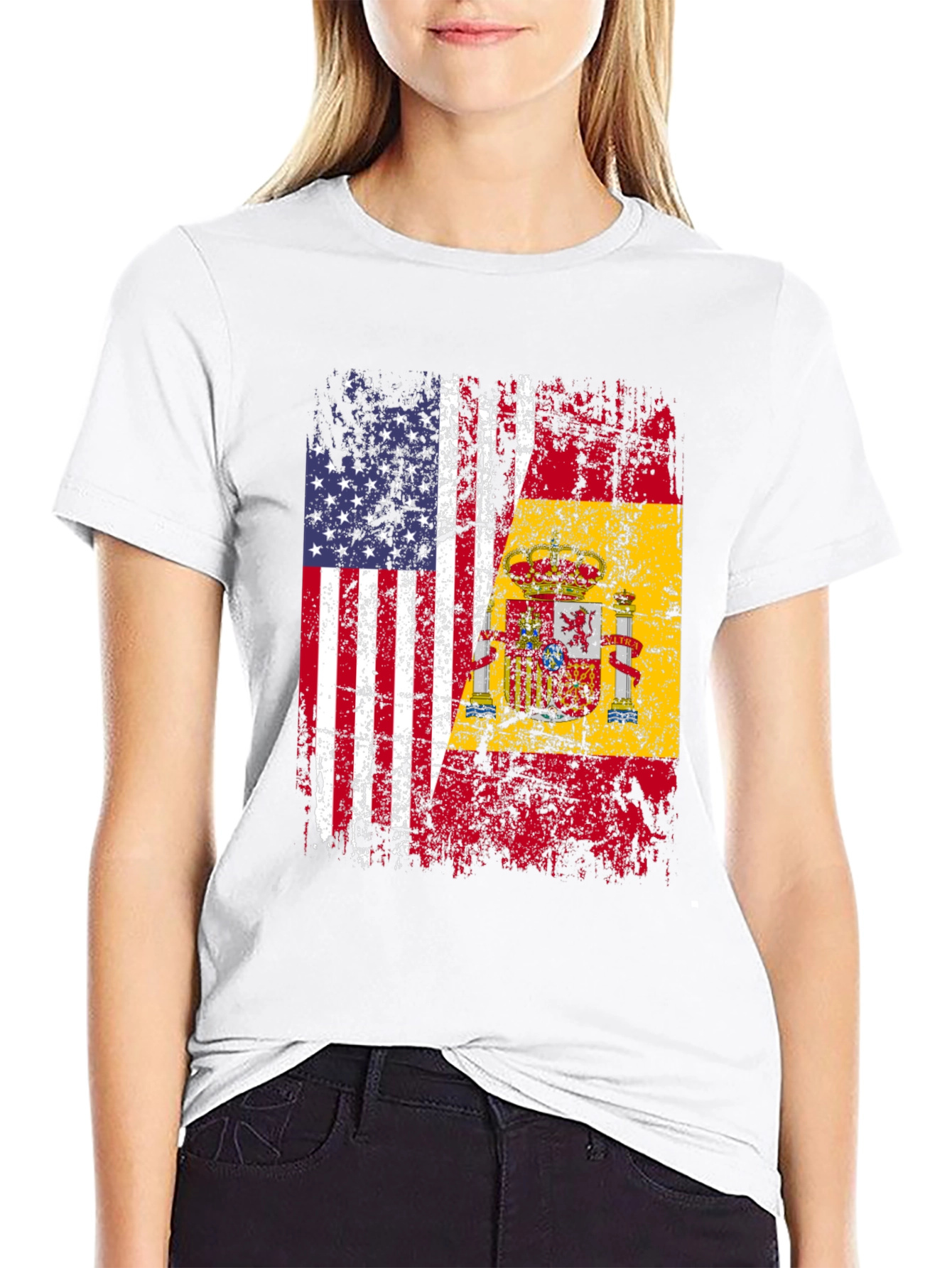 USA & Spain Flag Graphic T-Shirt