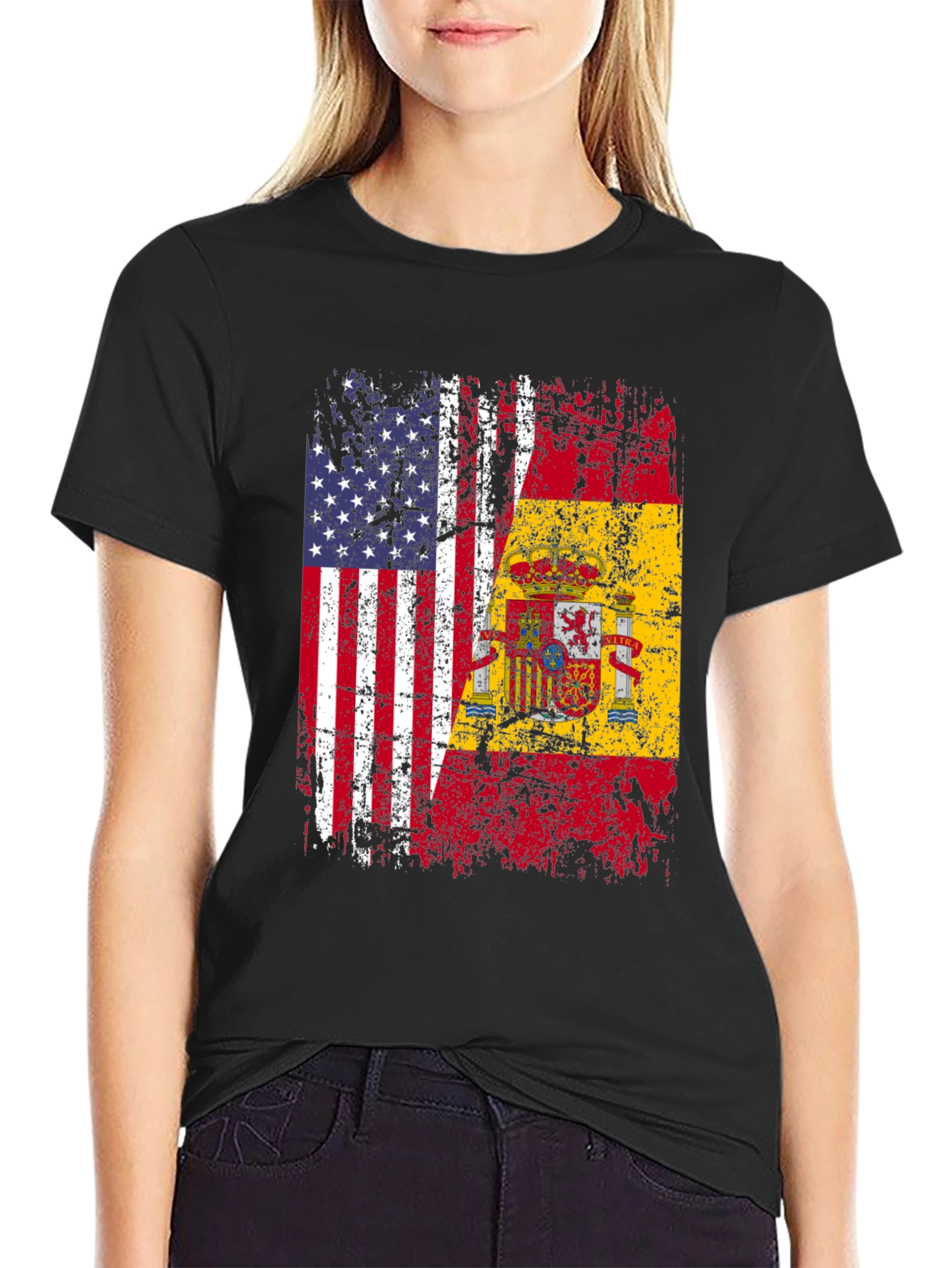 USA & Spain Flag Graphic T-Shirt