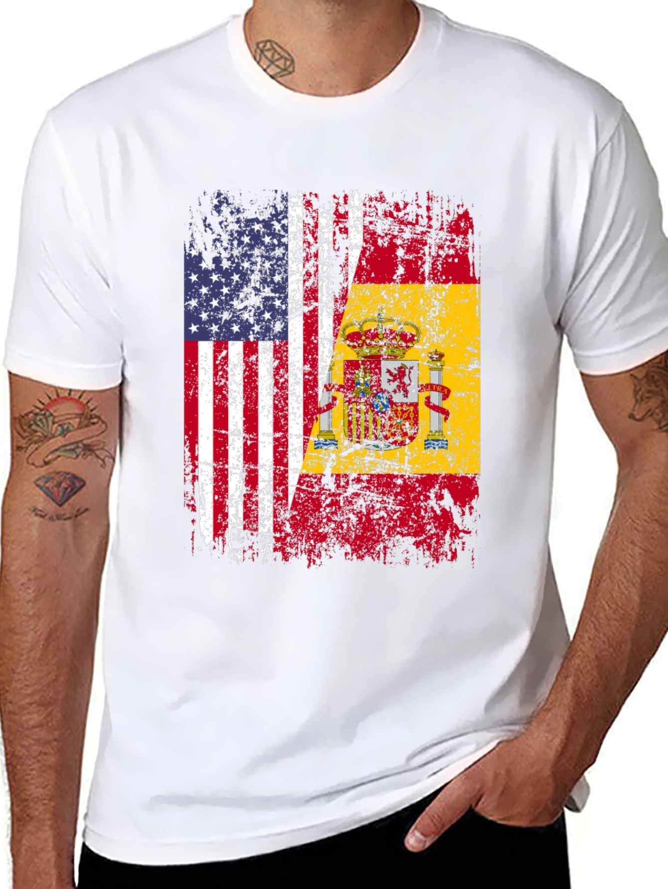USA & Spain Flag Graphic T-Shirt