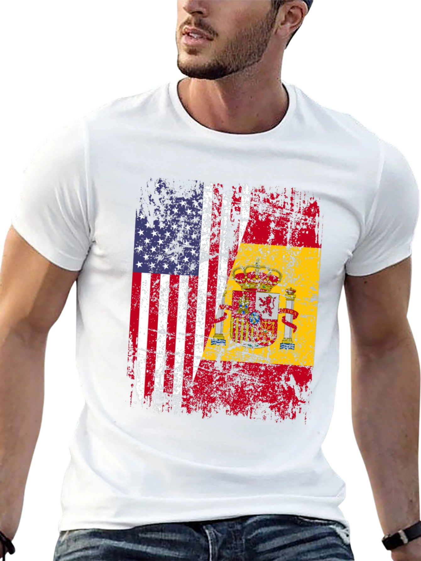 USA & Spain Flag Graphic T-Shirt
