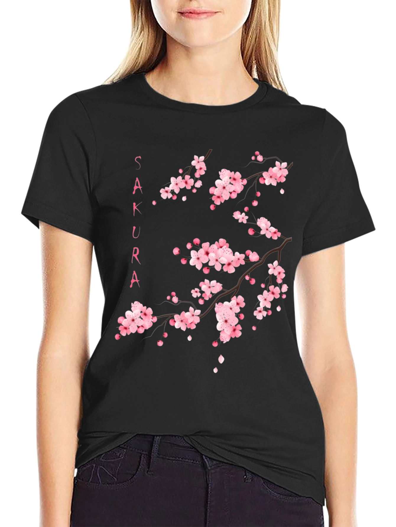 Sakura Blossom Graphic Black T-Shirt