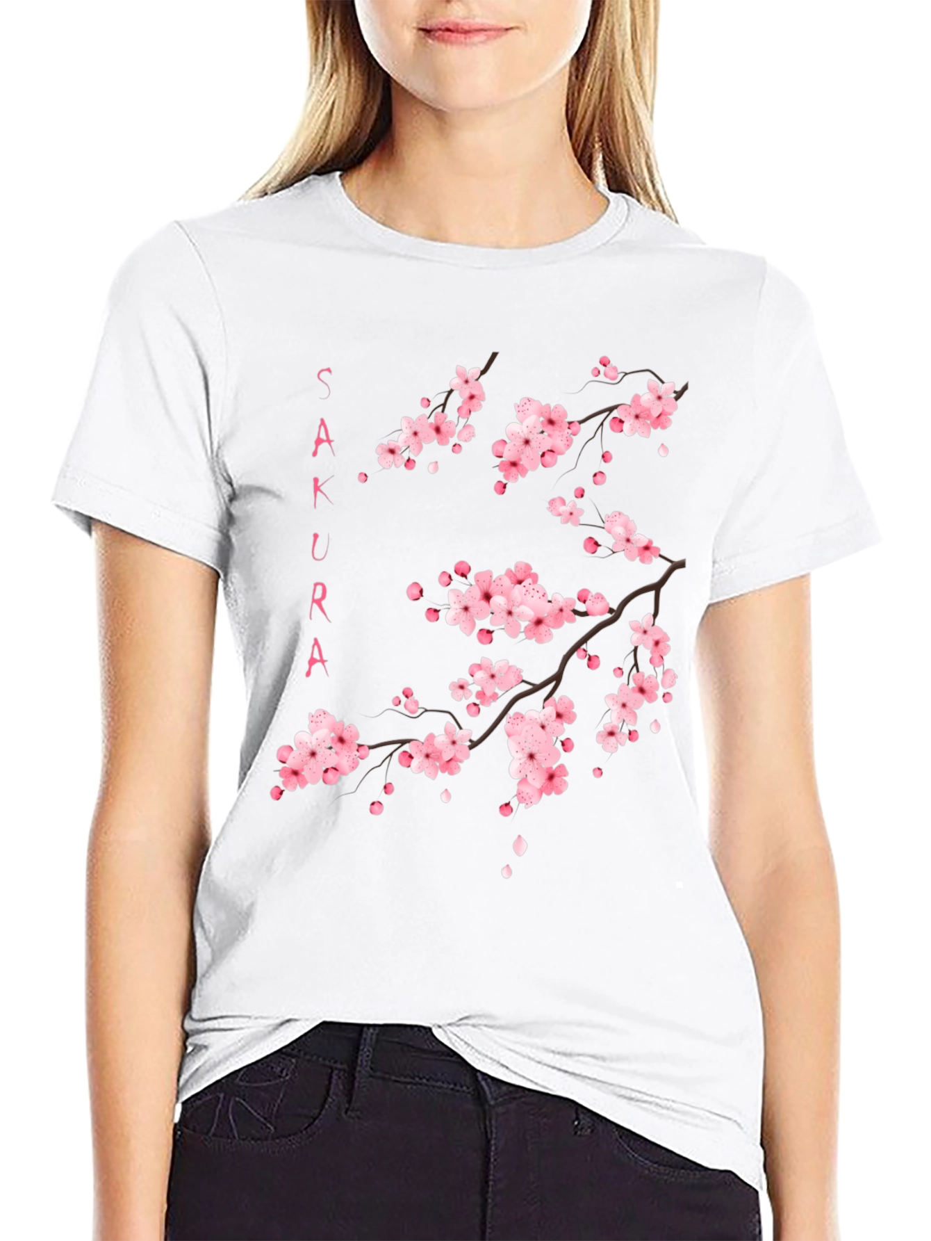 Sakura Blossom Graphic Black T-Shirt