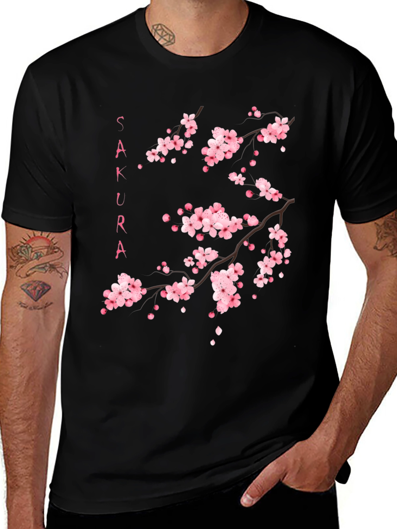 Sakura Blossom Graphic Black T-Shirt