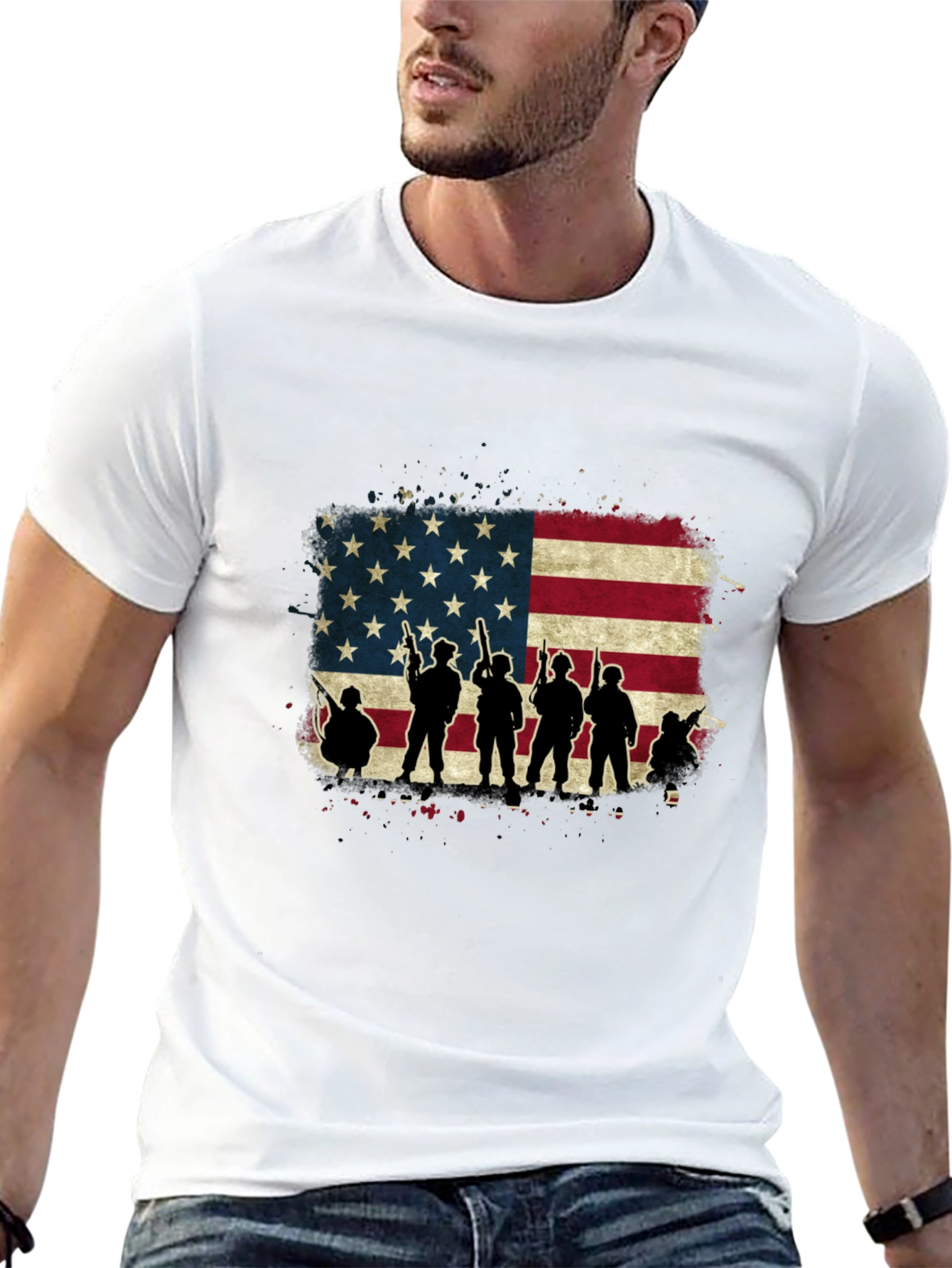 American Flag Soldier Silhouette T-Shirt