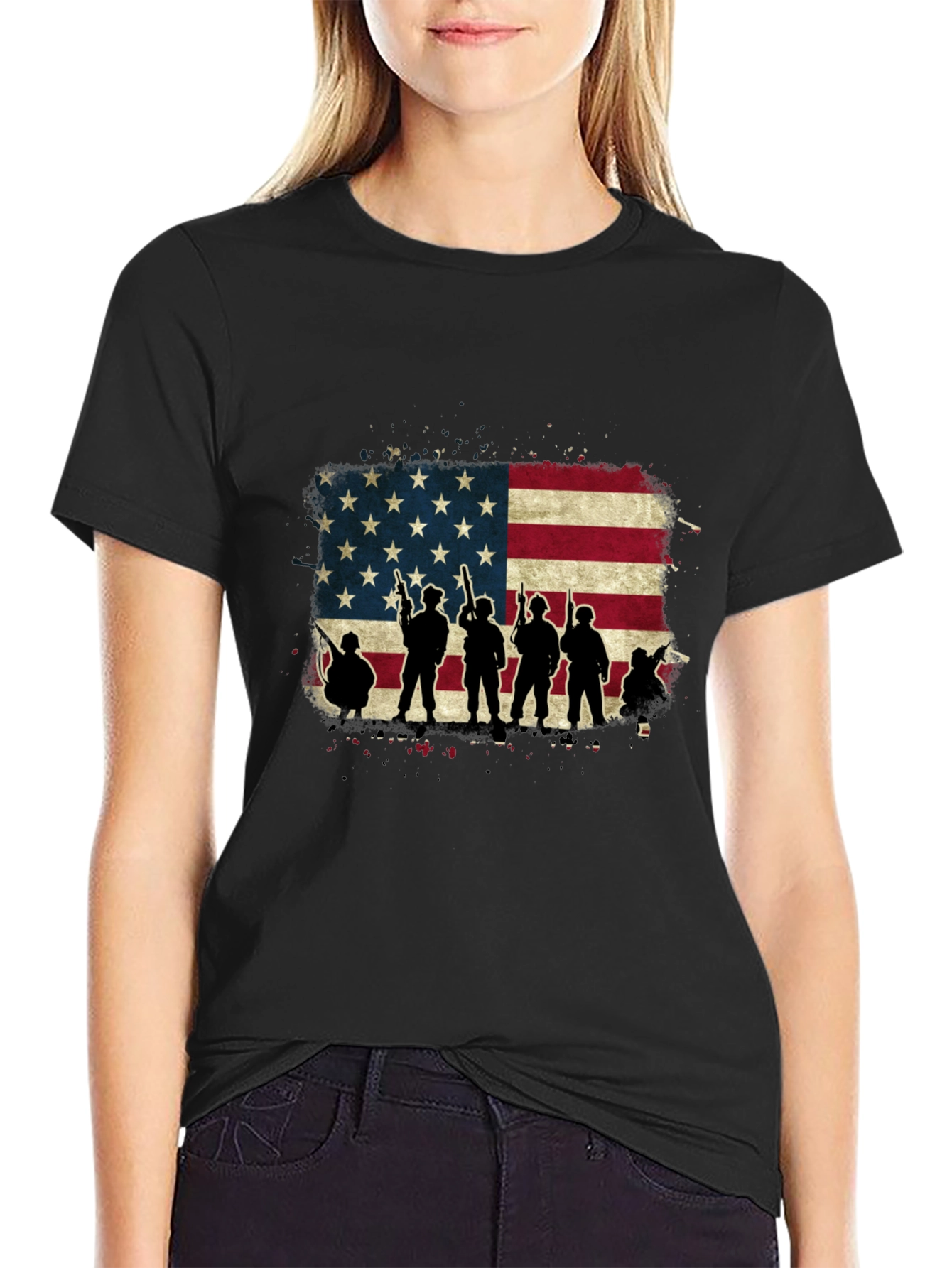 American Flag Soldier Silhouette T-Shirt
