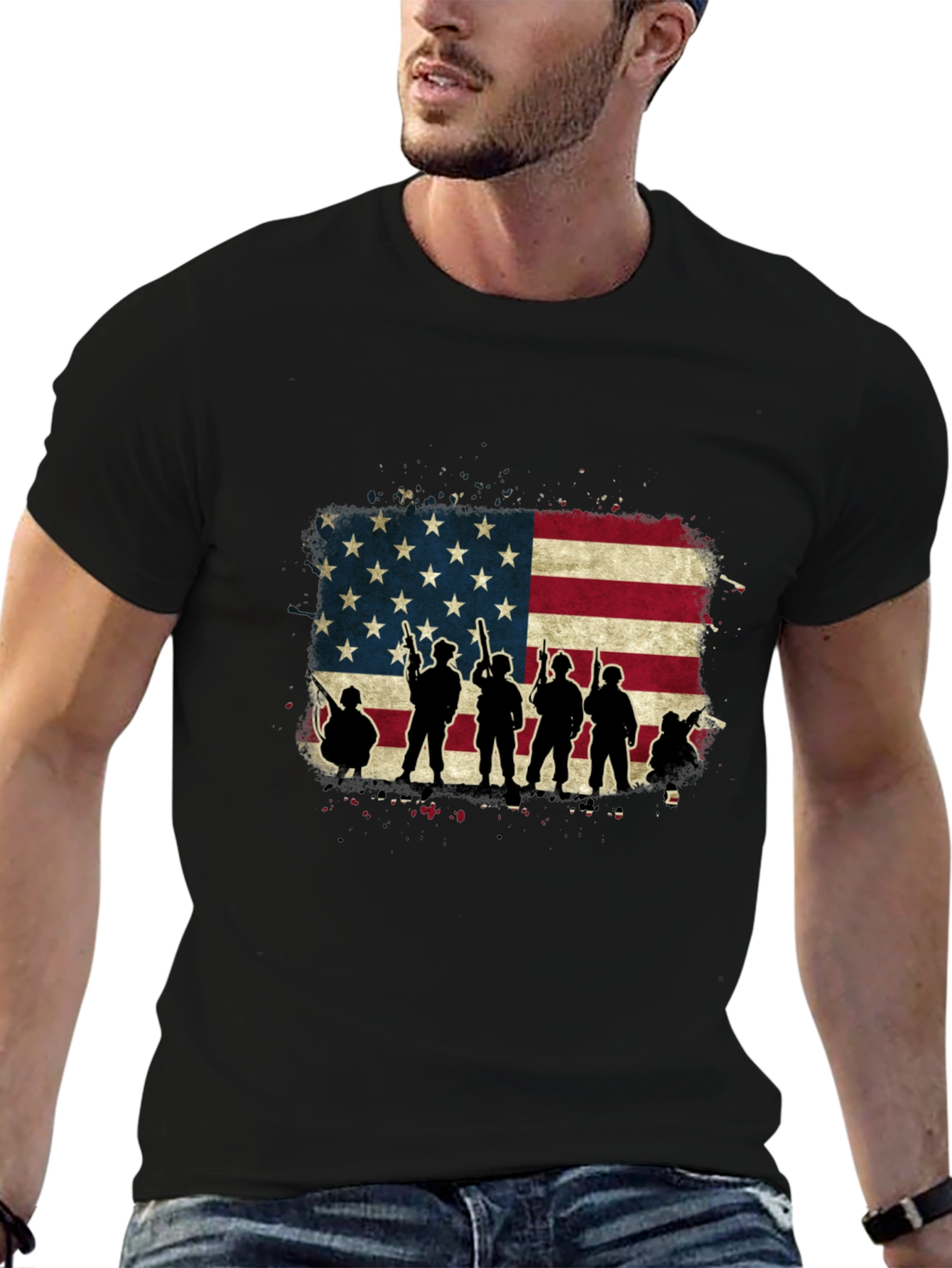 American Flag Soldier Silhouette T-Shirt