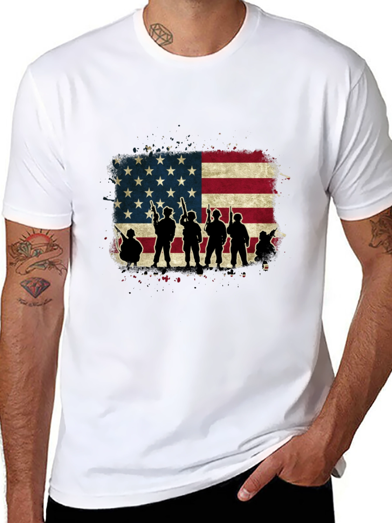 American Flag Soldier Silhouette T-Shirt