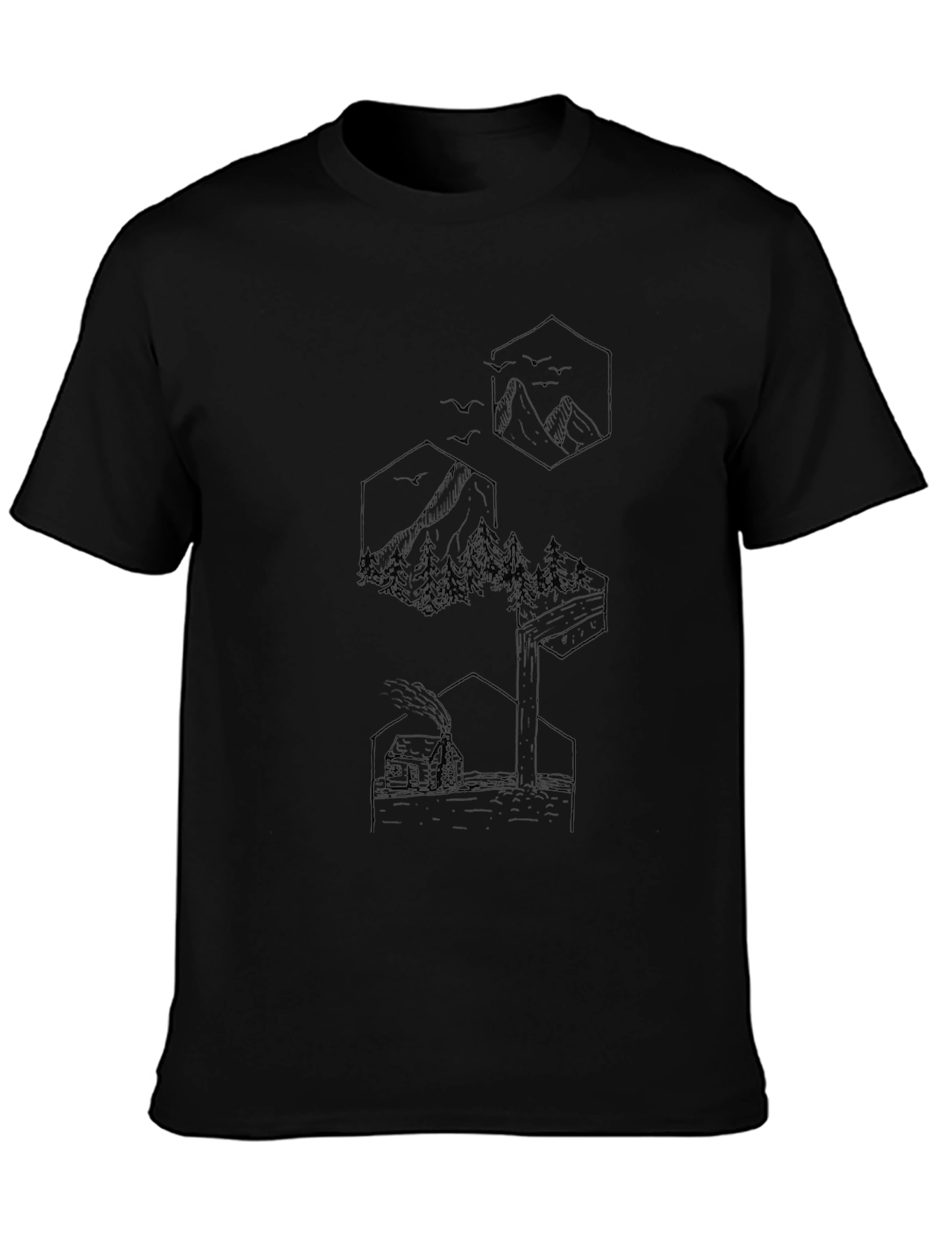 Geometric Mountain & Cabin Graphic Tee