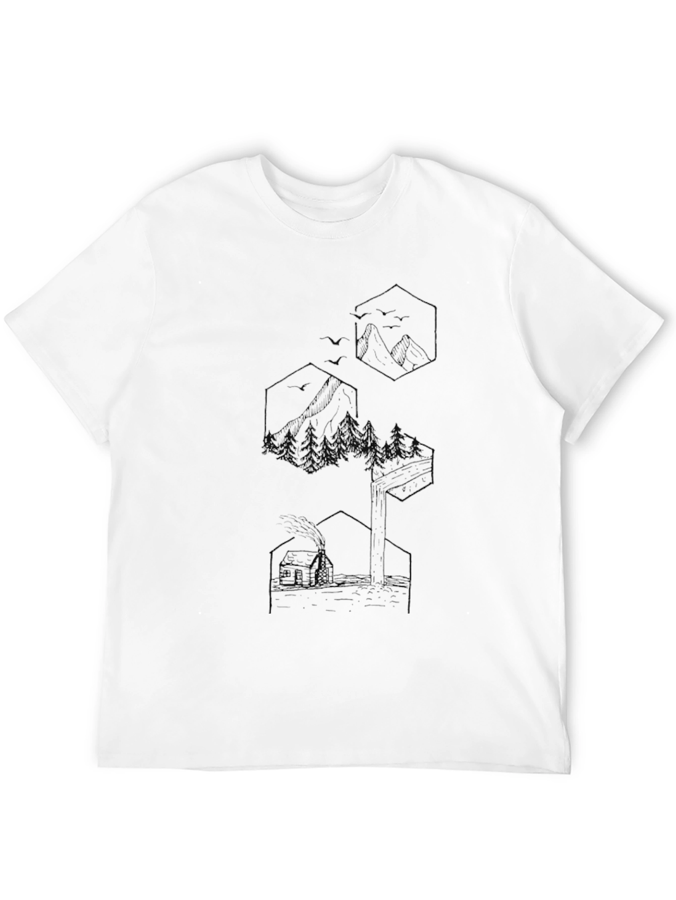 Geometric Mountain & Cabin Graphic Tee
