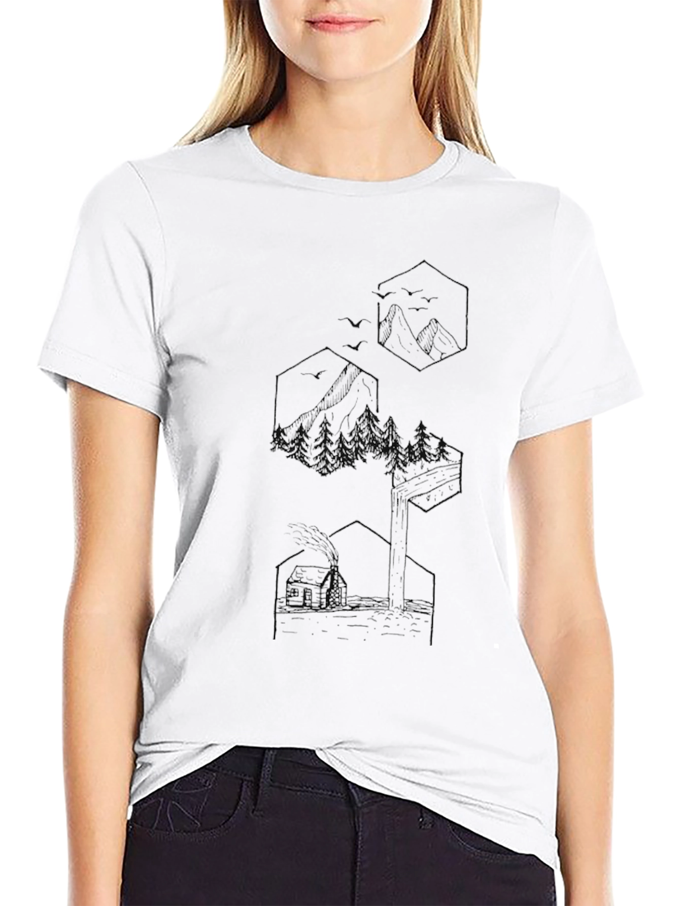Geometric Mountain & Cabin Graphic Tee