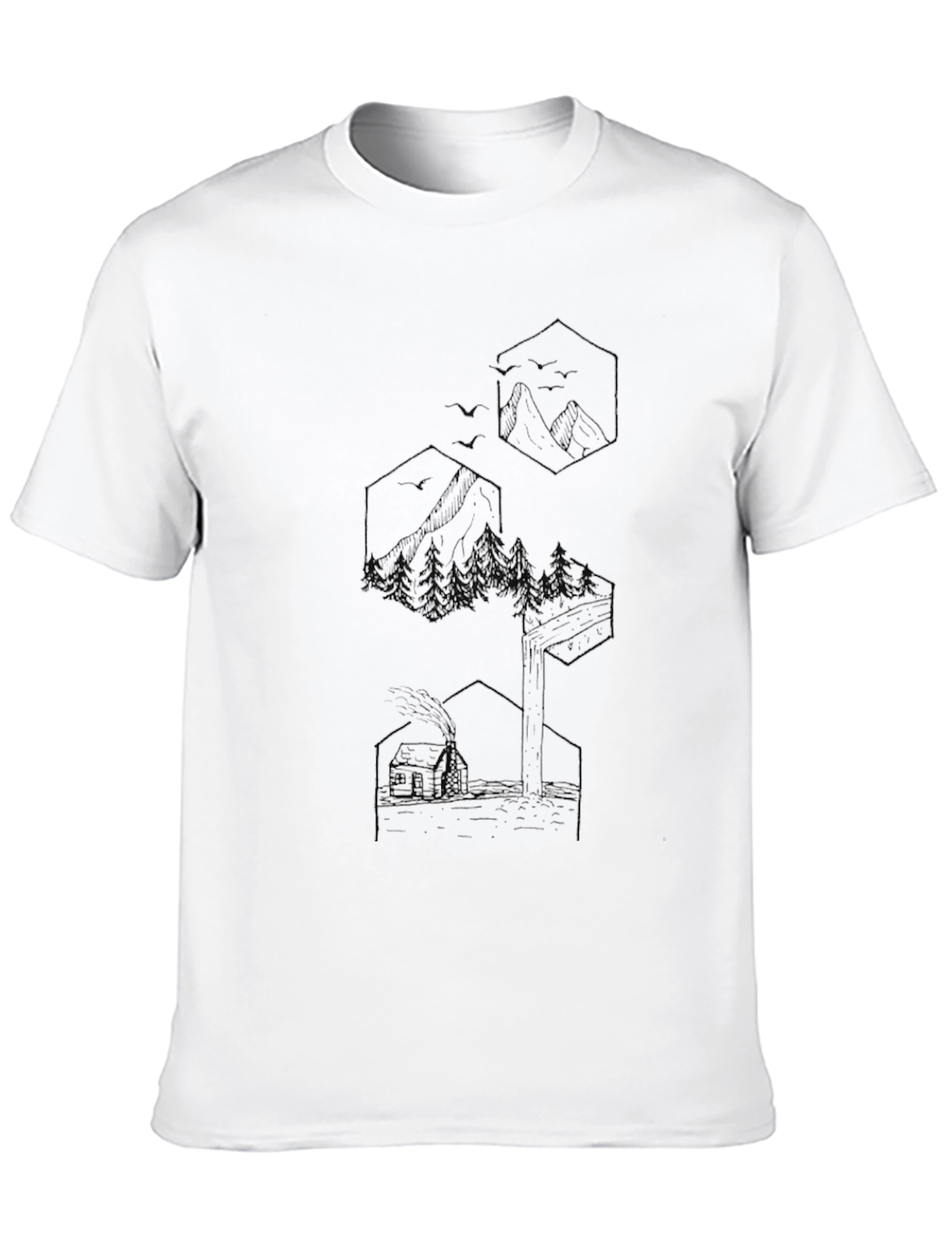 Geometric Mountain & Cabin Graphic Tee