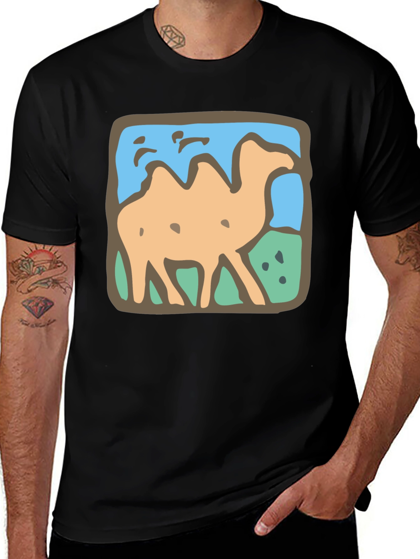 Camel Graphic Tee - Stylish Mens Black T-Shirt