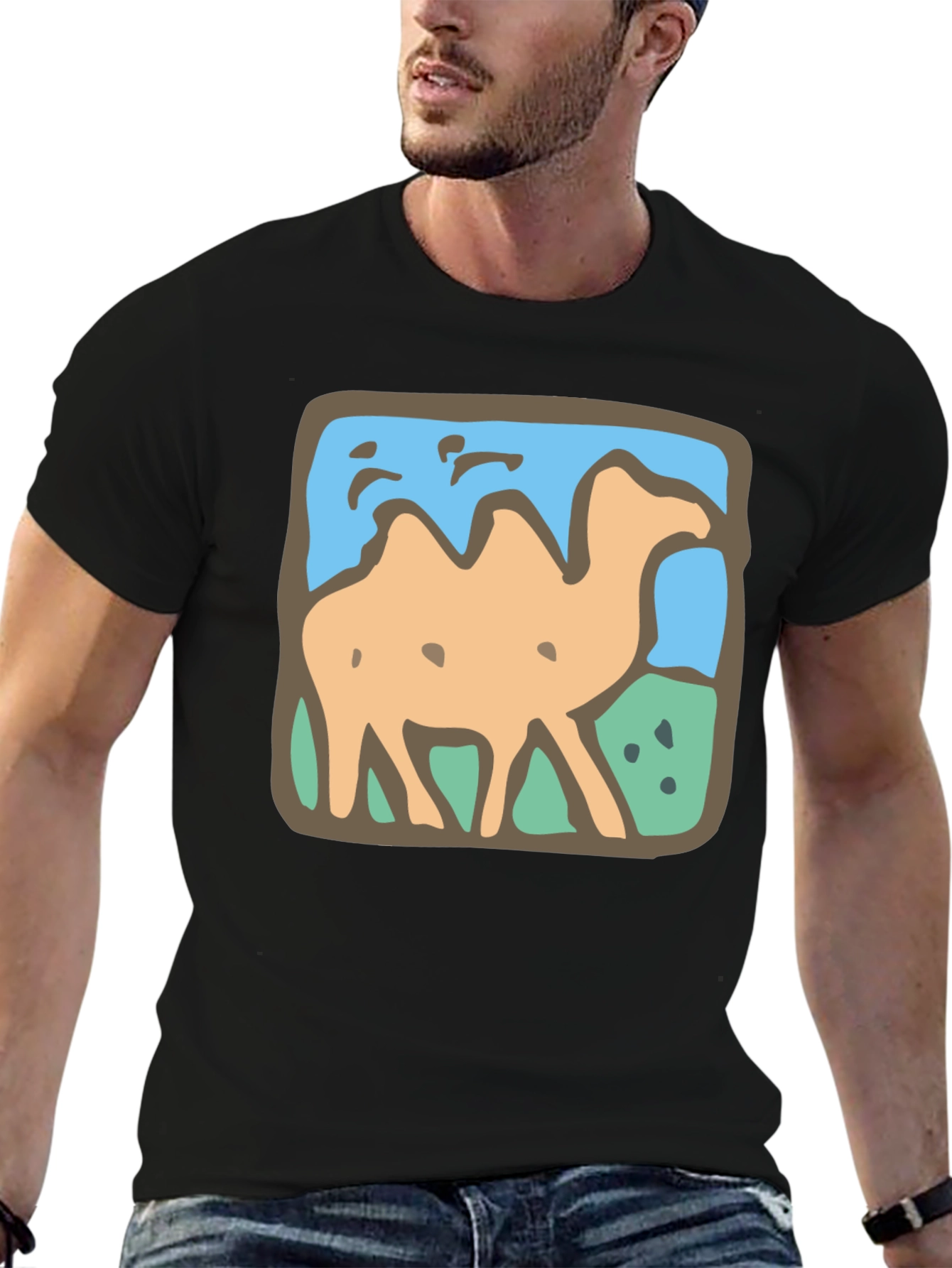 Camel Graphic Tee - Stylish Mens Black T-Shirt