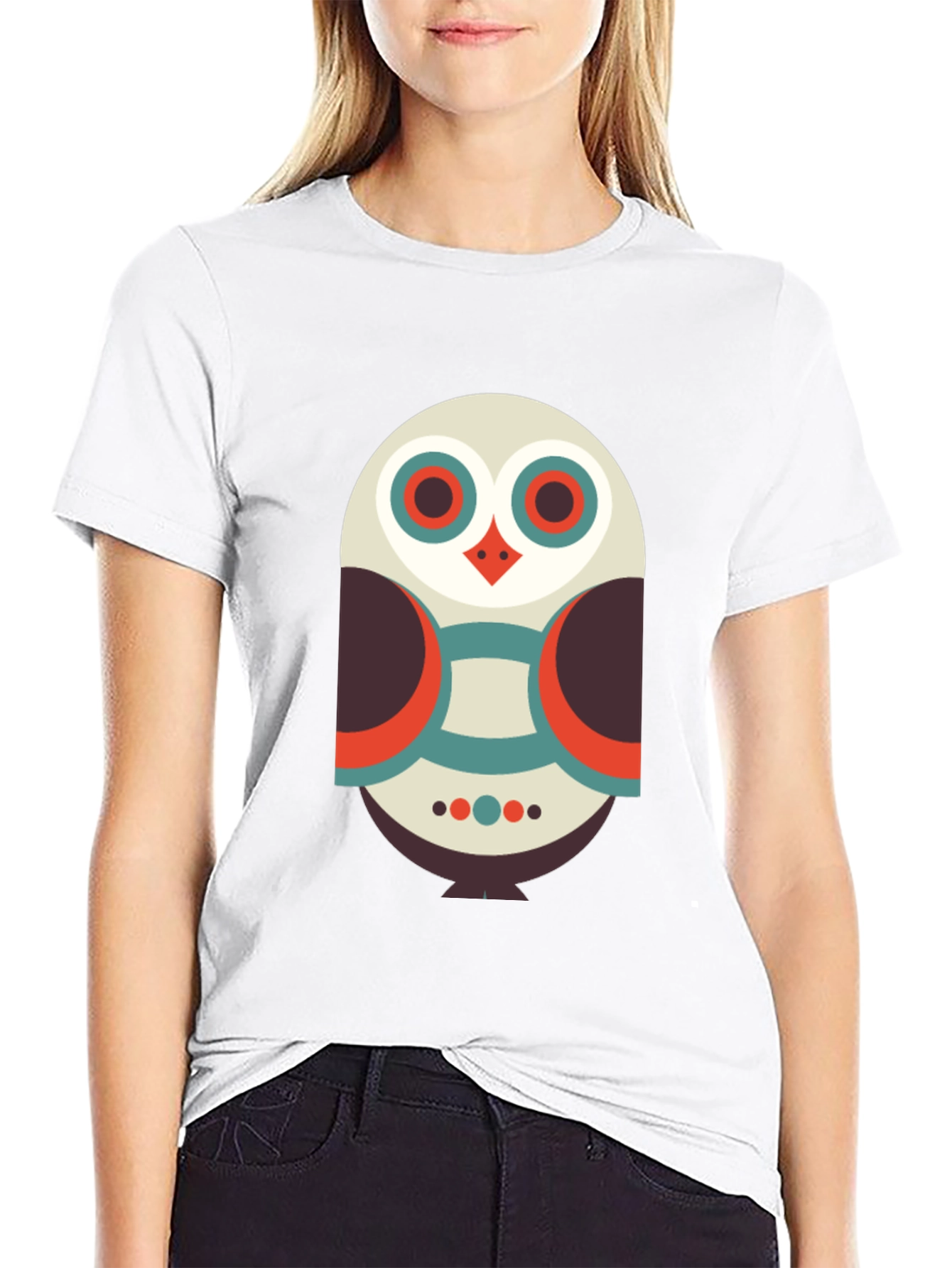 Geometric Owl Graphic Tee - Black