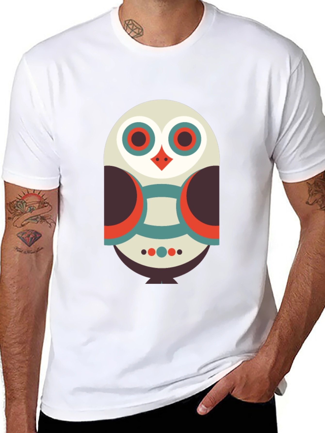 Geometric Owl Graphic Tee - Black