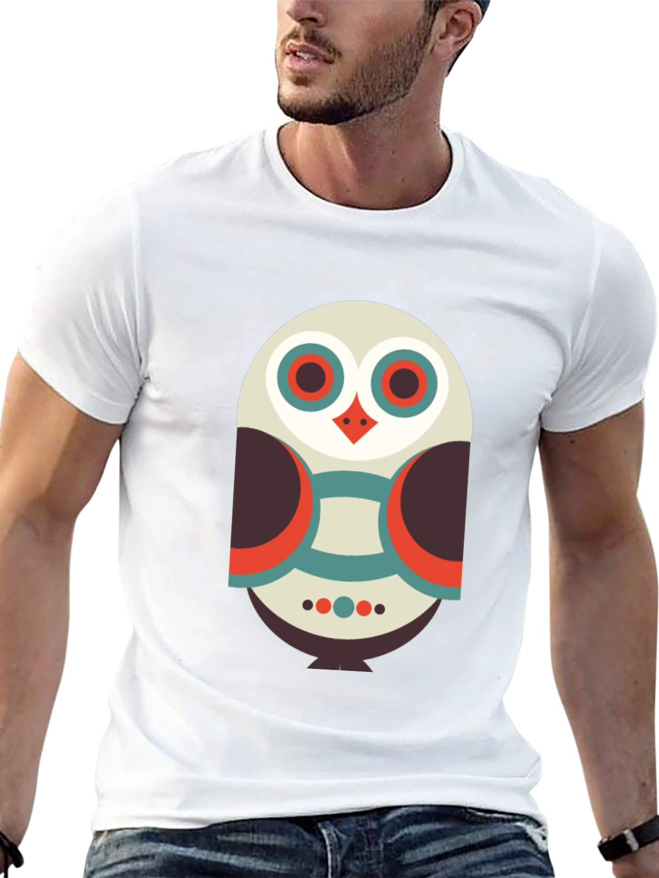 Geometric Owl Graphic Tee - Black