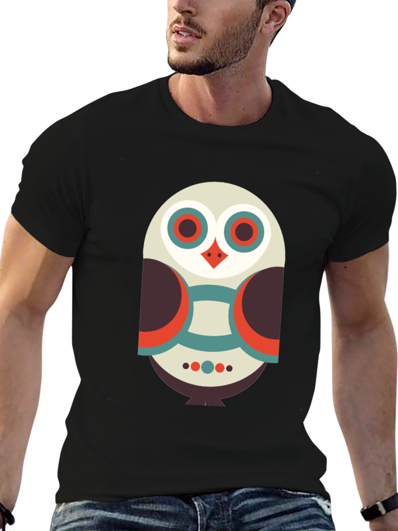 Geometric Owl Graphic Tee - Black