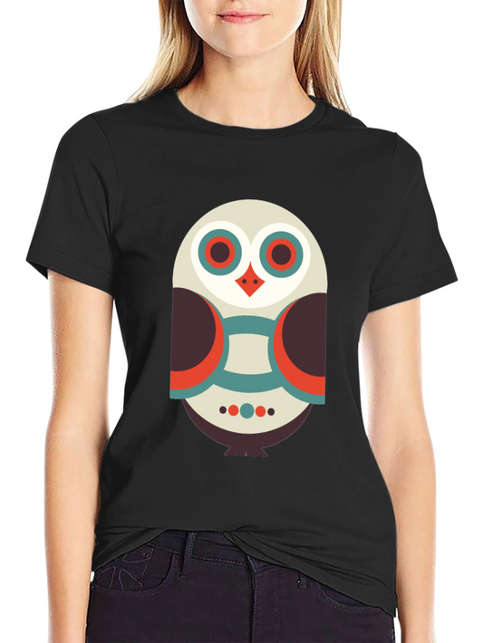 Geometric Owl Graphic Tee - Black