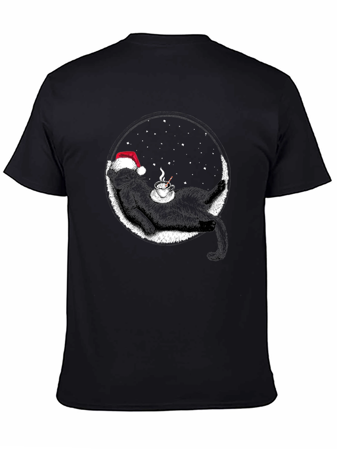 Black Cat Christmas T-Shirt Coffee Lover Tee