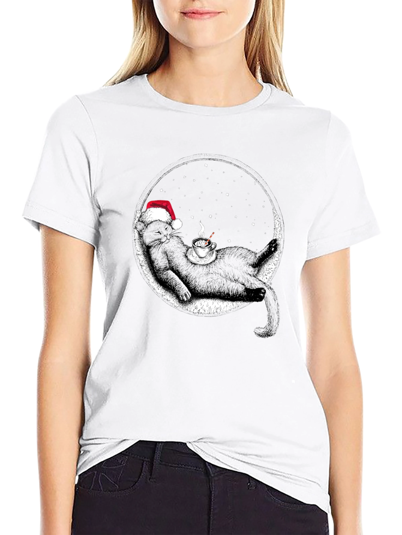Black Cat Christmas T-Shirt Coffee Lover Tee