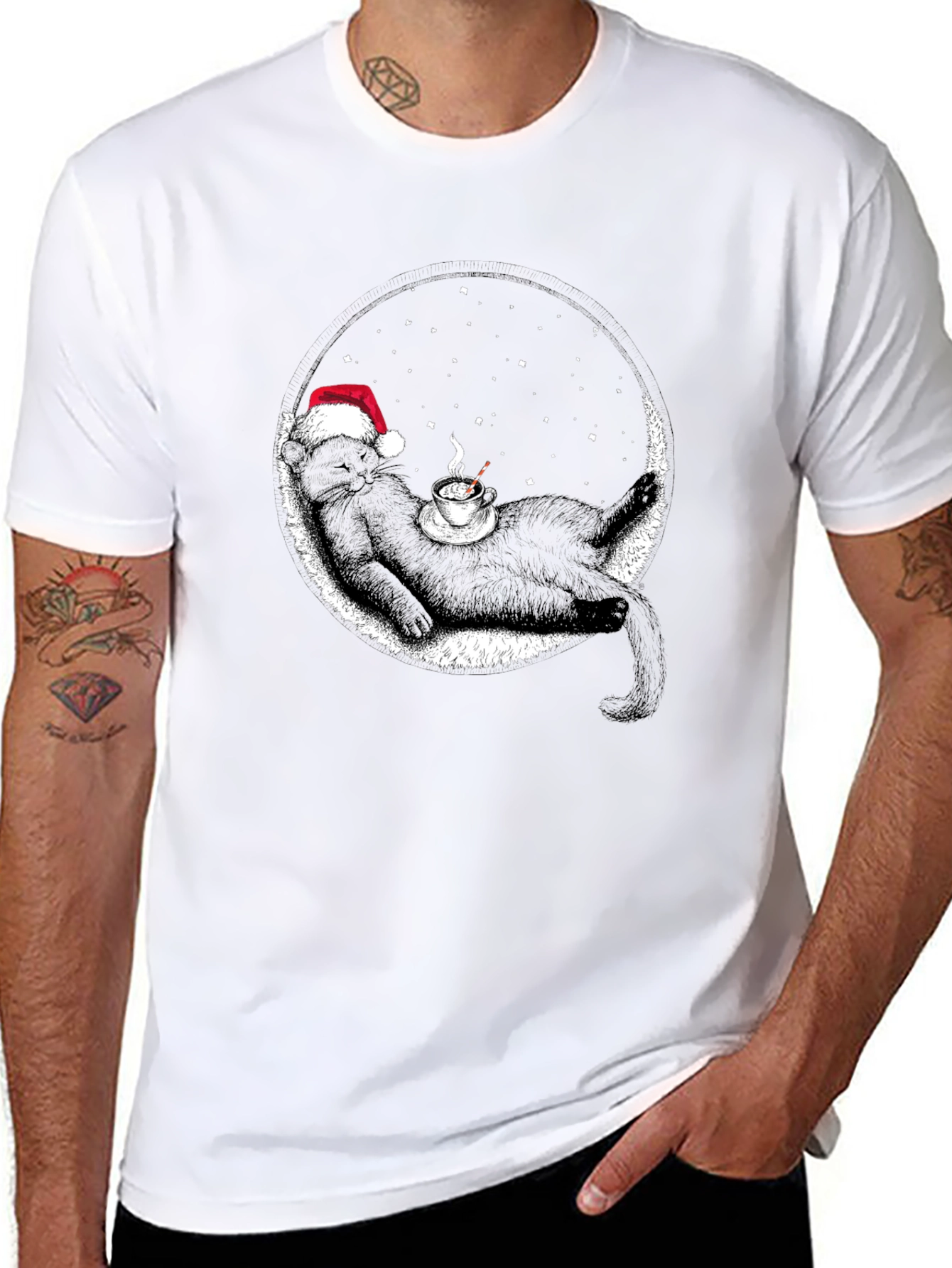 Black Cat Christmas T-Shirt Coffee Lover Tee
