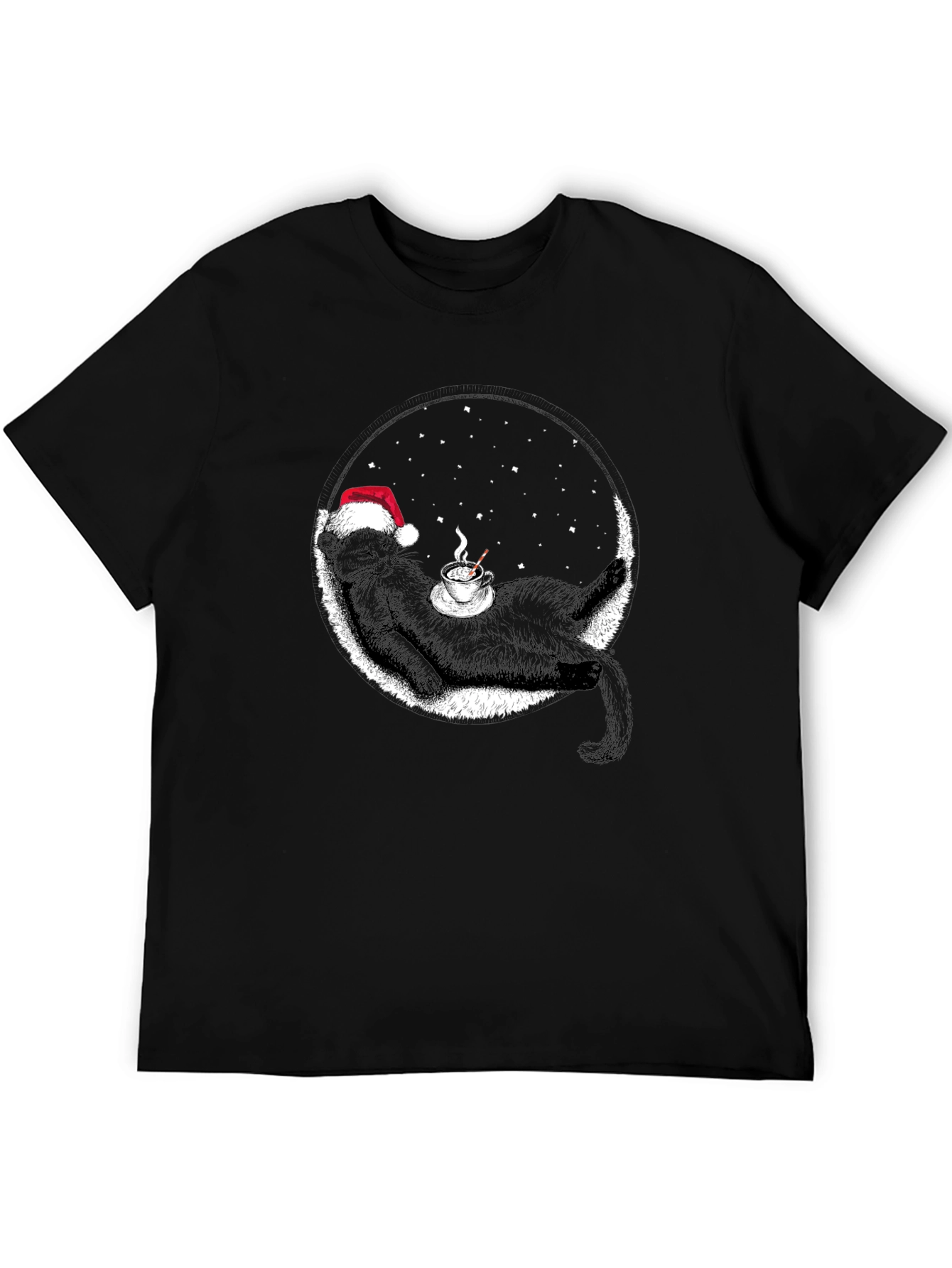 Black Cat Christmas T-Shirt Coffee Lover Tee