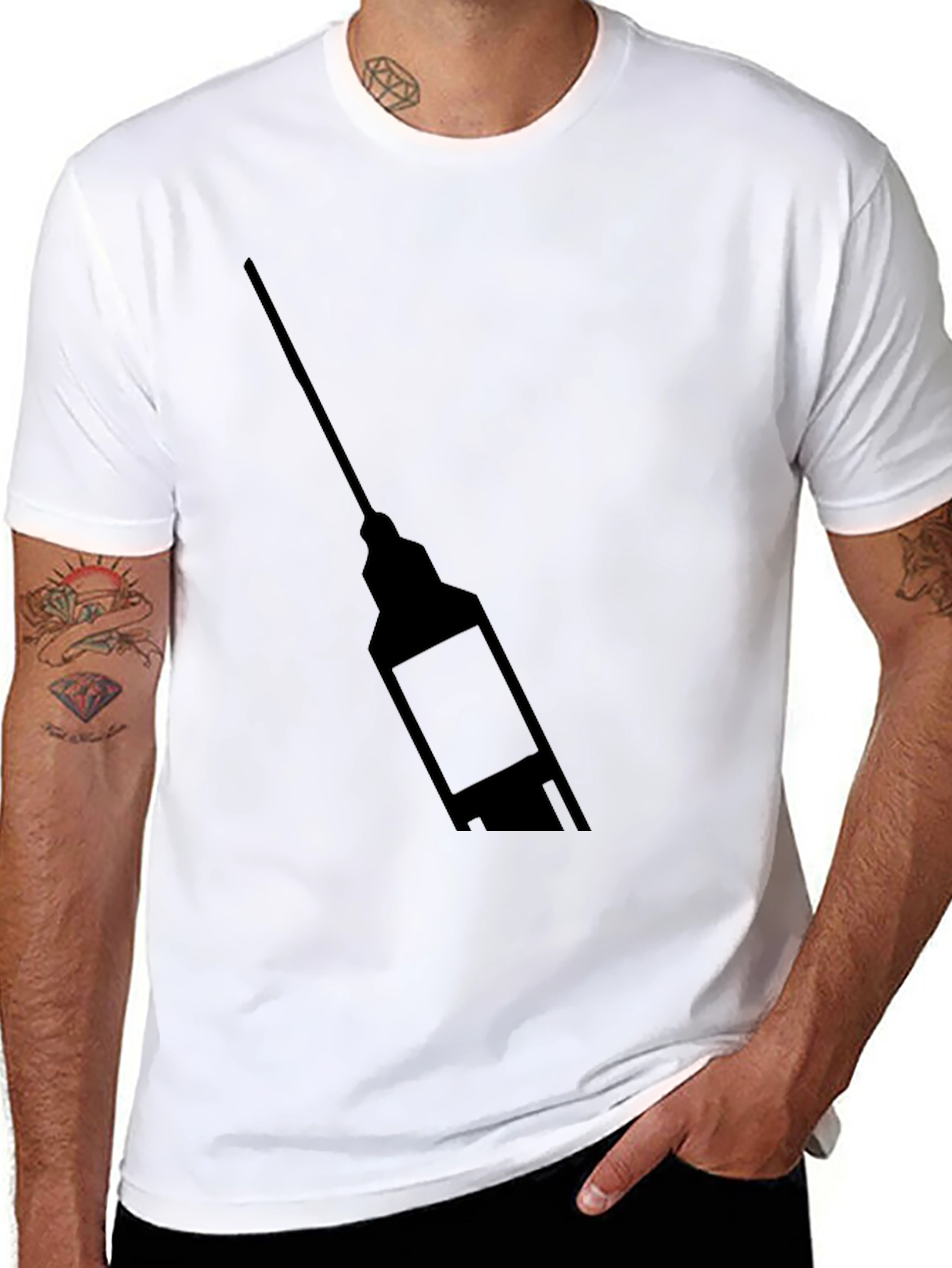 Mens Black Graphic T-Shirt - Syringe Design