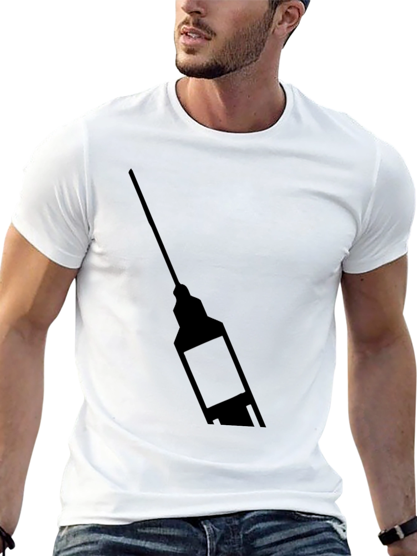 Mens Black Graphic T-Shirt - Syringe Design
