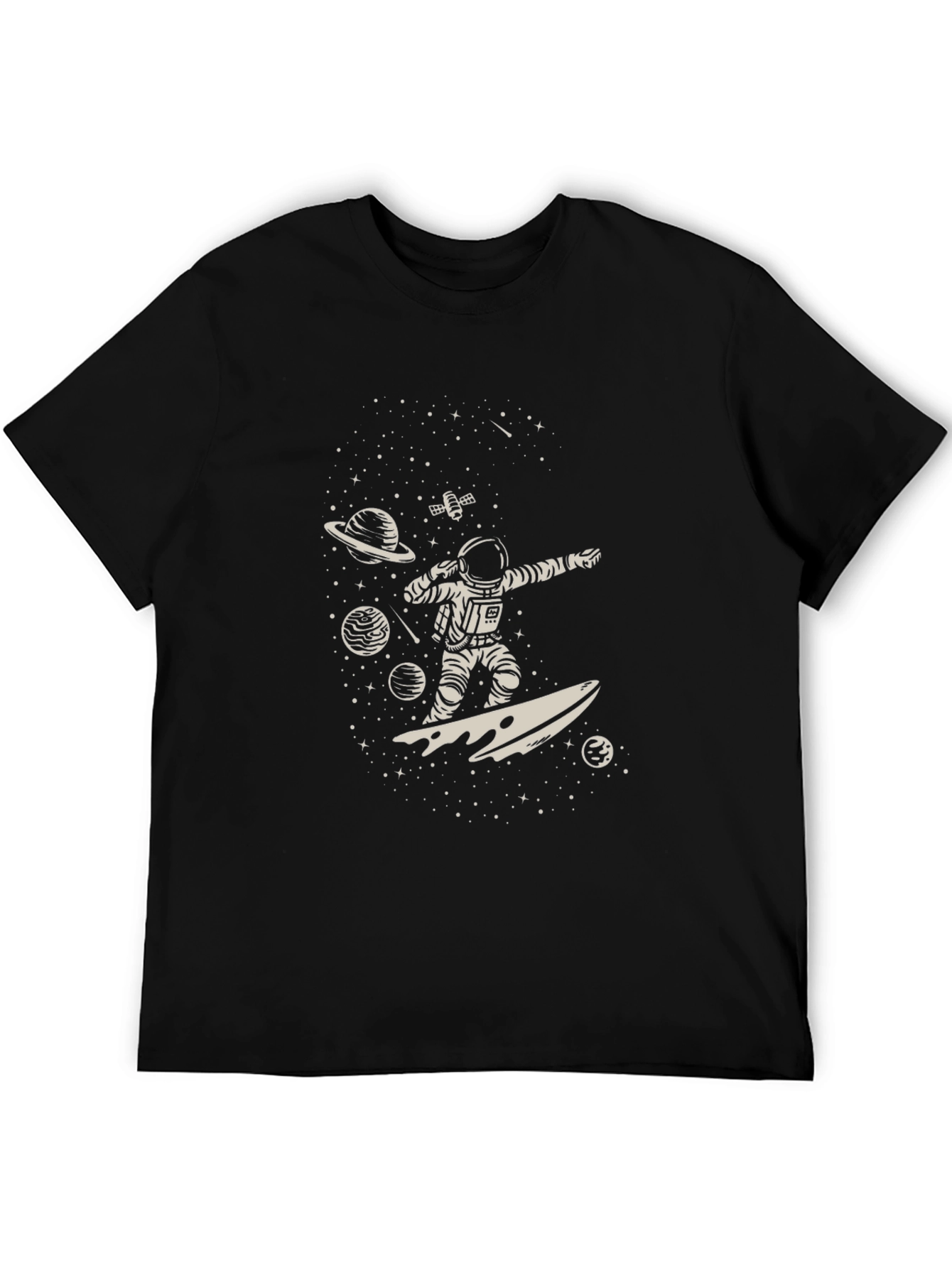 Astronaut Surfing Space Black Graphic Tee