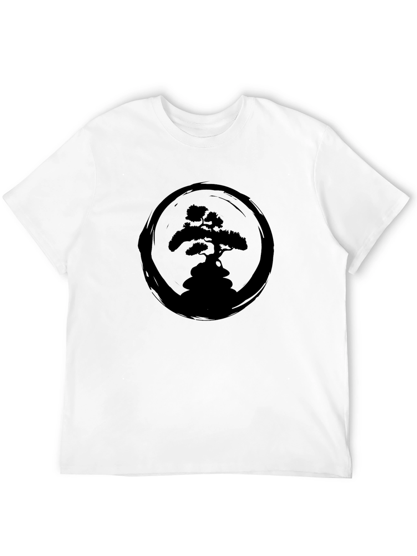 Bonsai Tree Zen Circle Black T-Shirt