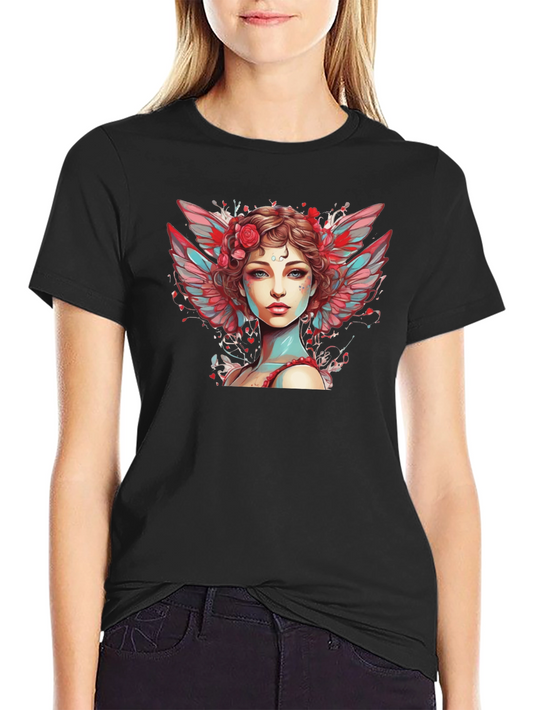 Angel Woman Graphic Tee - Black Cotton Blend