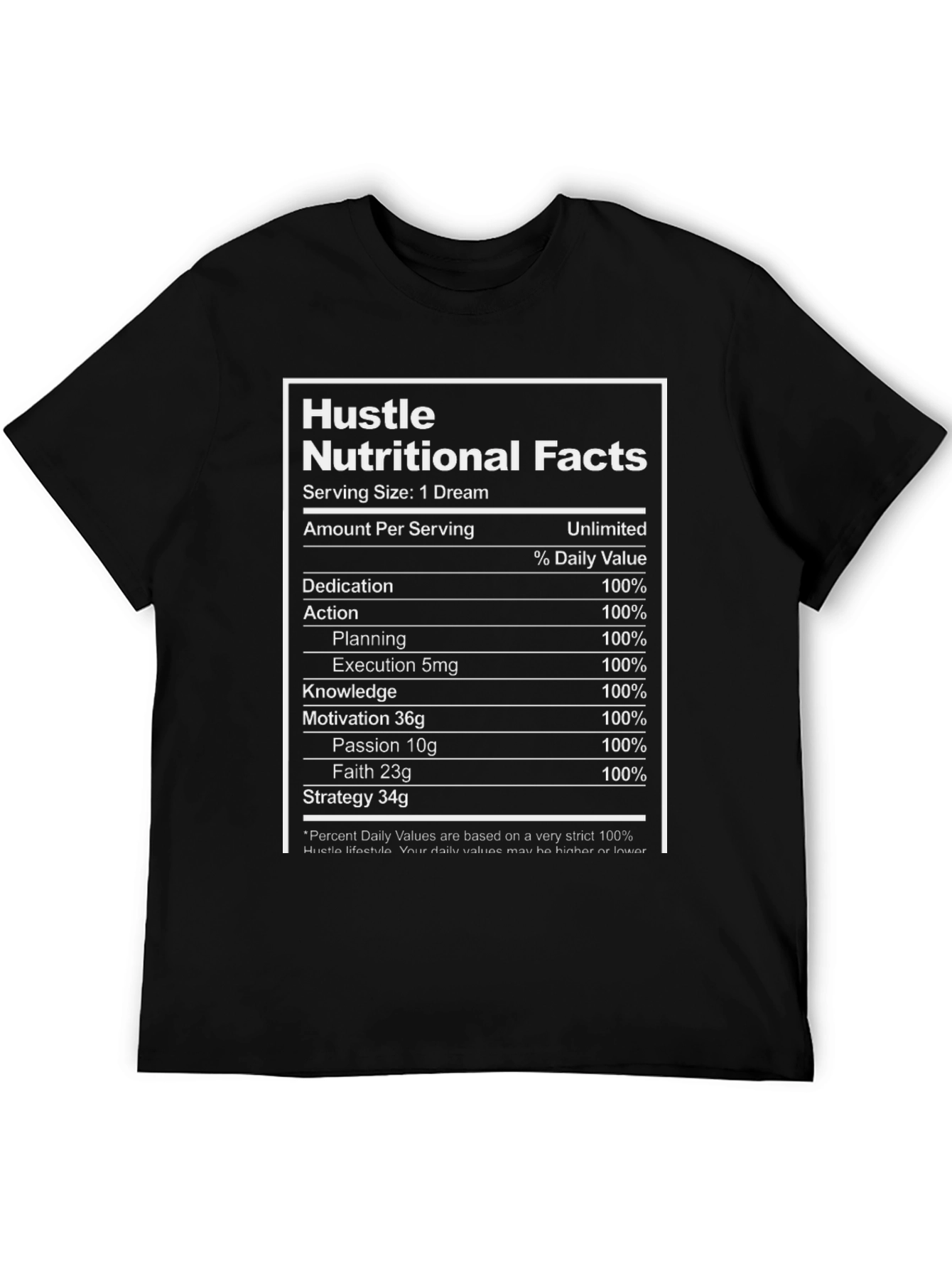 Hustle Nutritional Facts Black T-Shirt - Motivational Dream Apparel