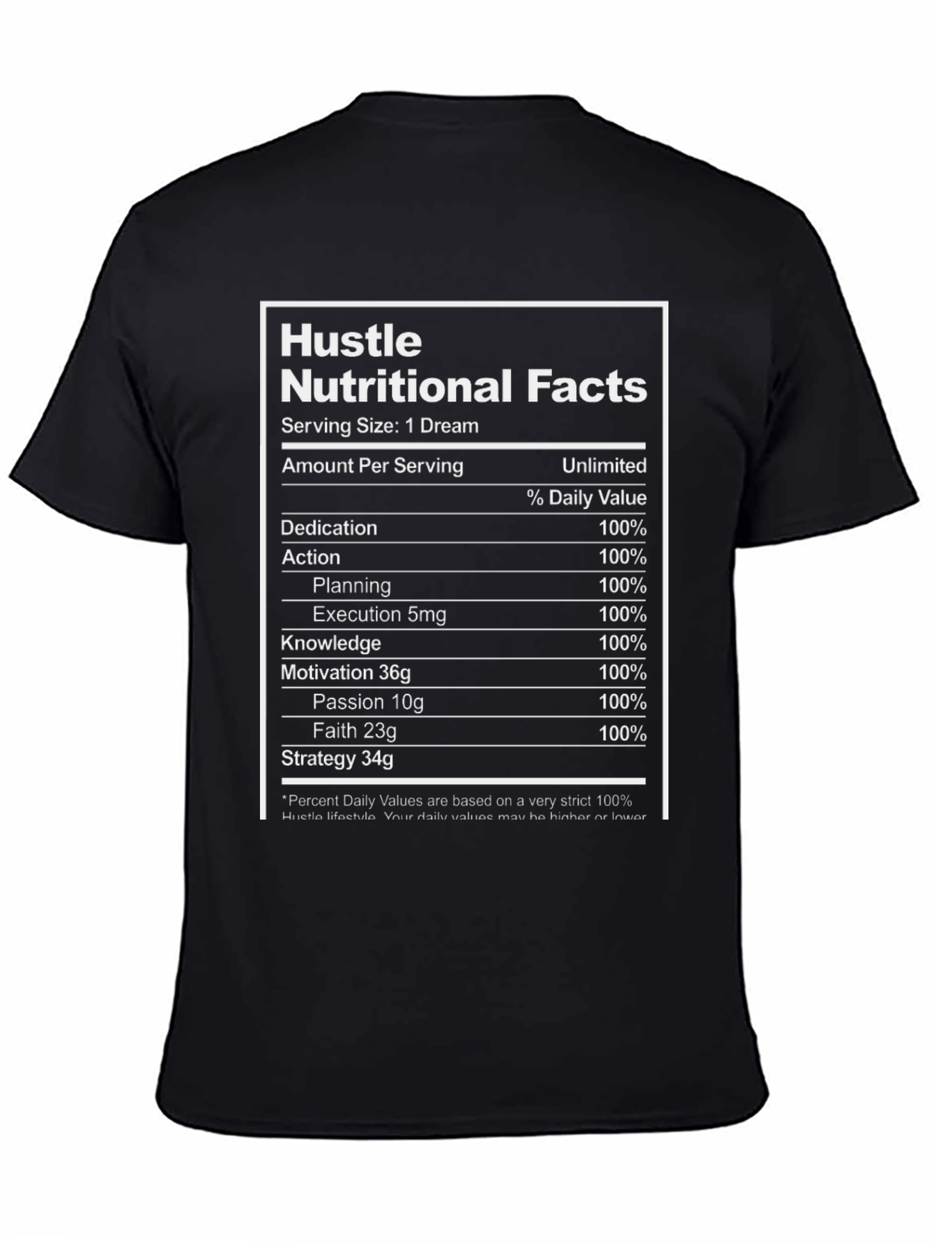 Hustle Nutritional Facts Black T-Shirt - Motivational Dream Apparel