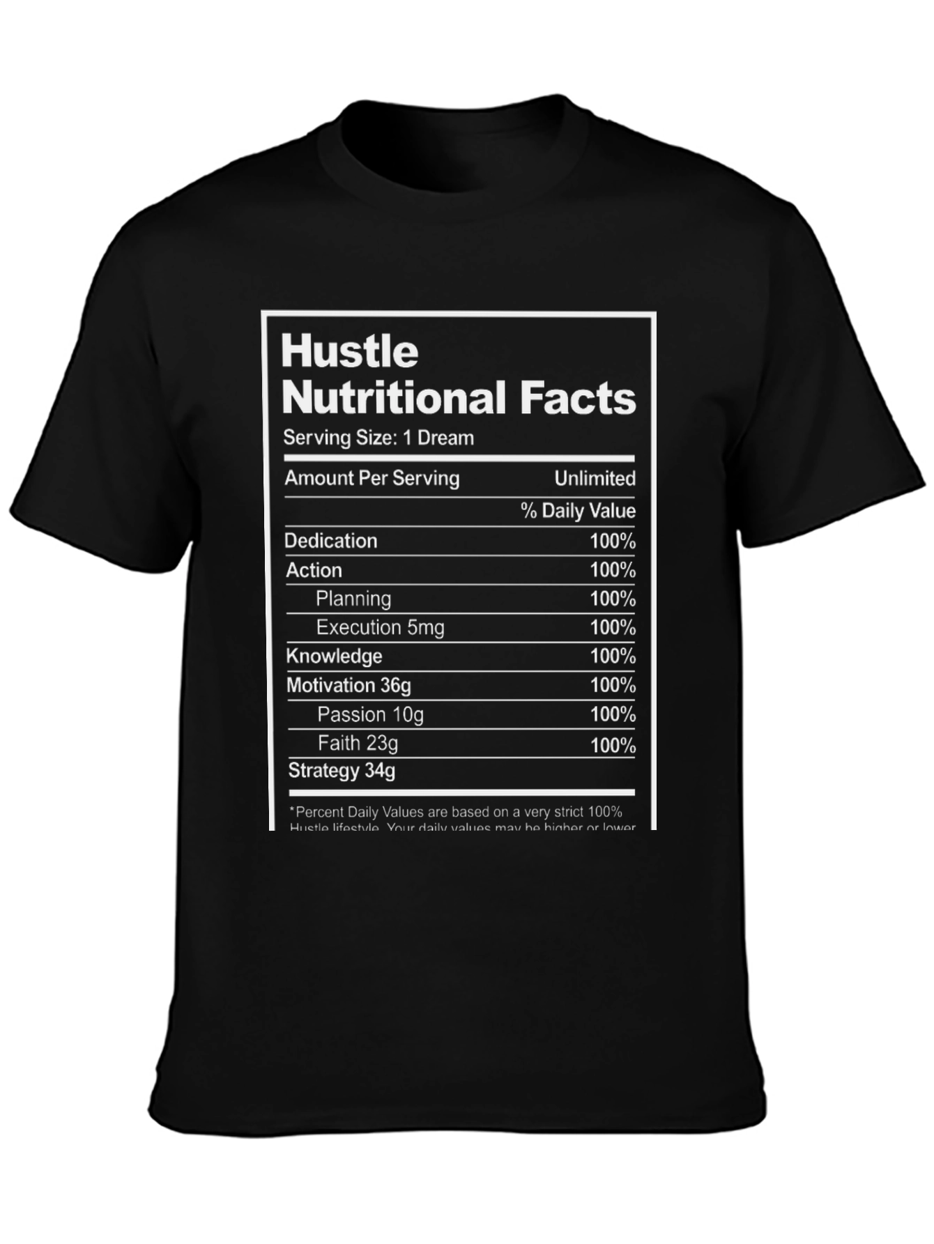 Hustle Nutritional Facts Black T-Shirt - Motivational Dream Apparel