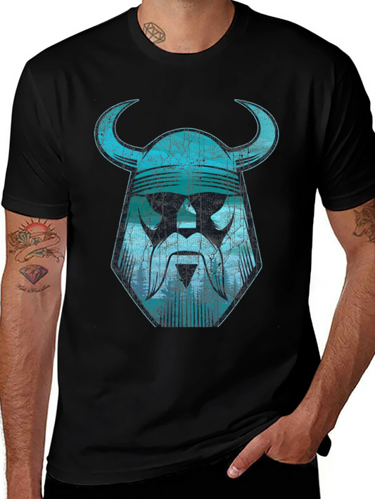 Viking Helmet Graphic Tee - Distressed Design