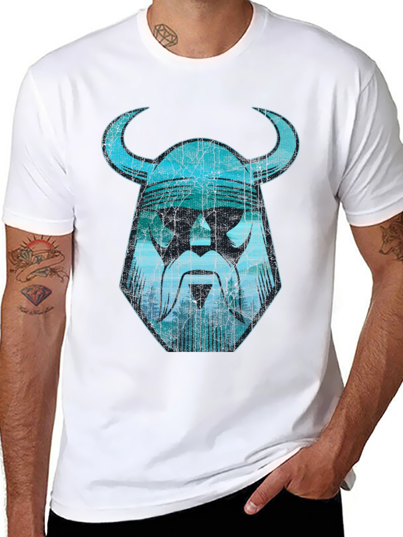 Viking Helmet Graphic Tee - Distressed Design