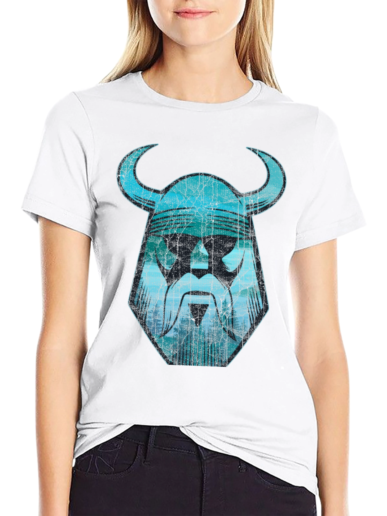 Viking Helmet Graphic Tee - Distressed Design
