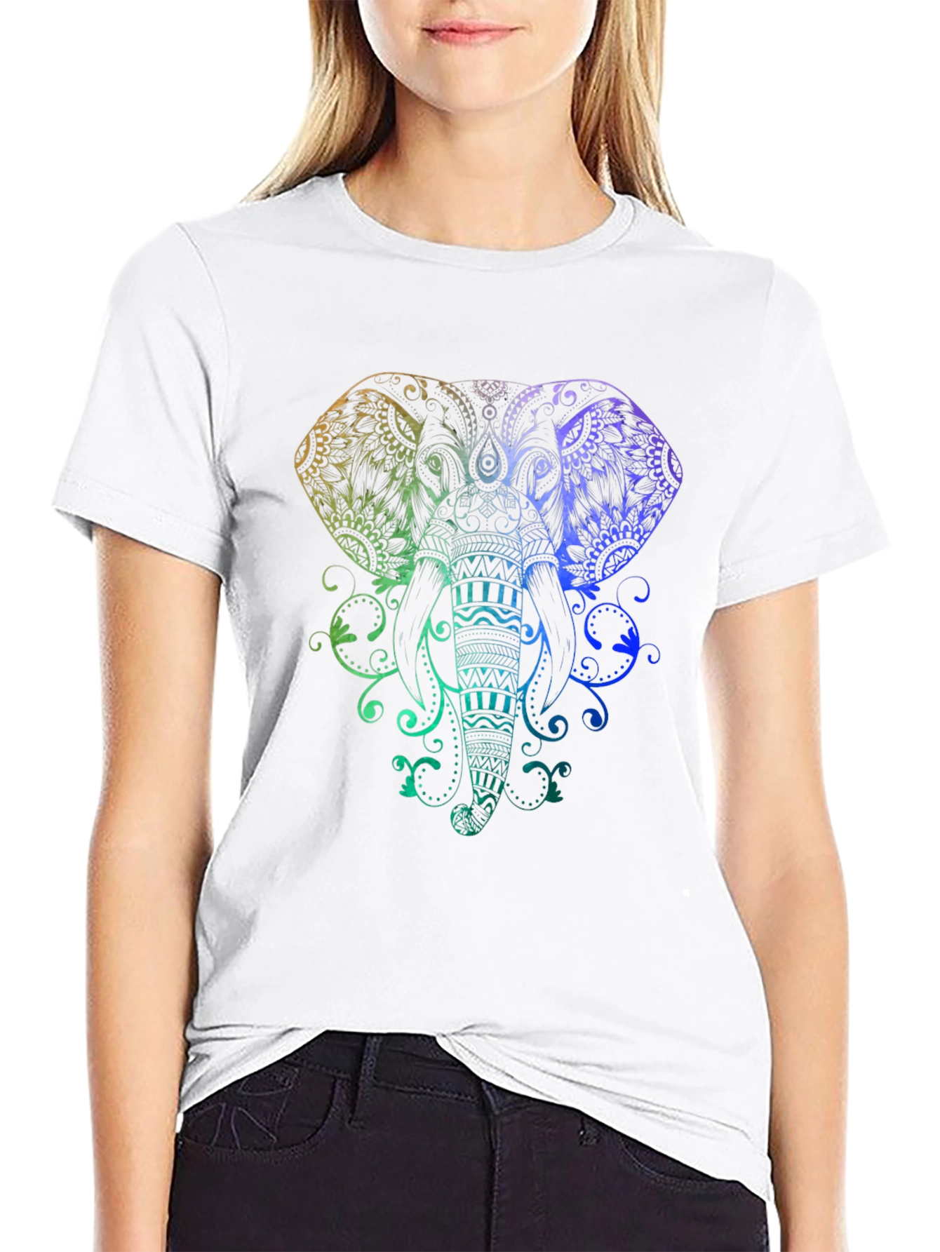 Elephant Mandala Graphic Tee - Black