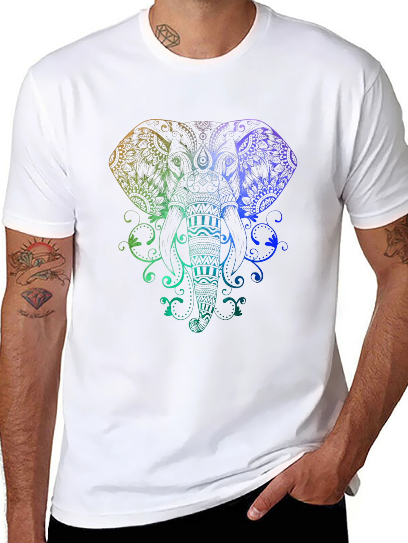 Elephant Mandala Graphic Tee - Black