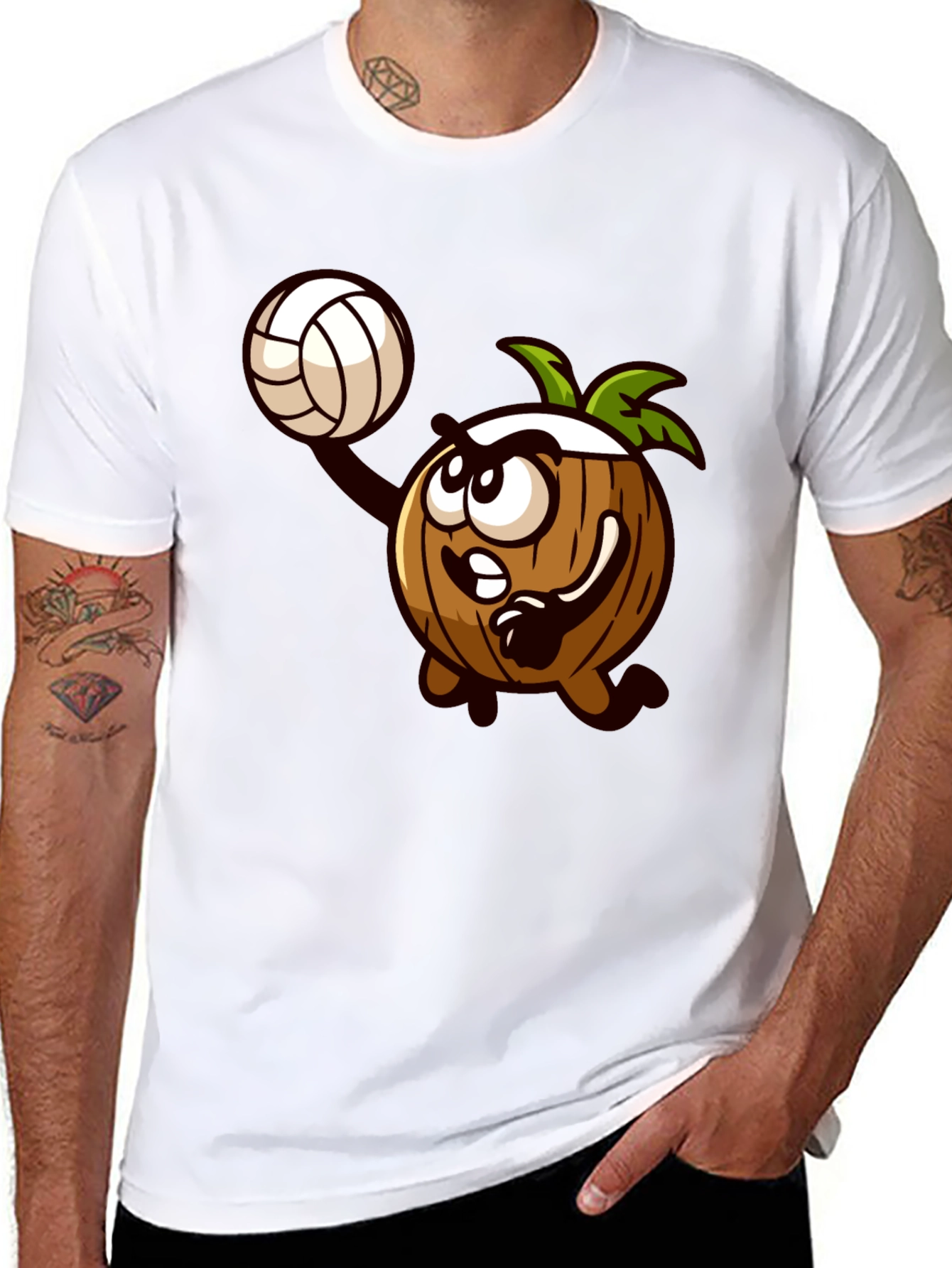 Coconut Volleyball Cartoon Black T-Shirt